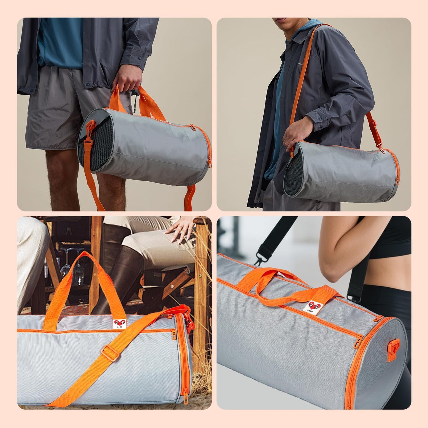 Gym Duffle Bag for Men & Women with Wet & Shoe Separated Compartment, 16 Inch and 16L Small Duffle Bag for travel Carry On, Swimming, Workout. Grey