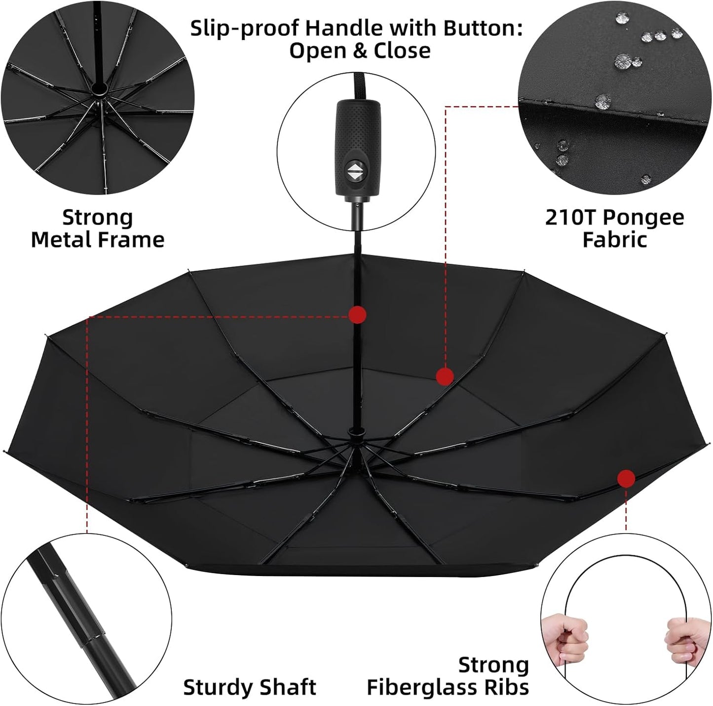 TradMall 2 Pack Travel Umbrella, Double Vented Canopy Windproof Automatic Strong Compact Folding Umbrellas for Rain Women and Men