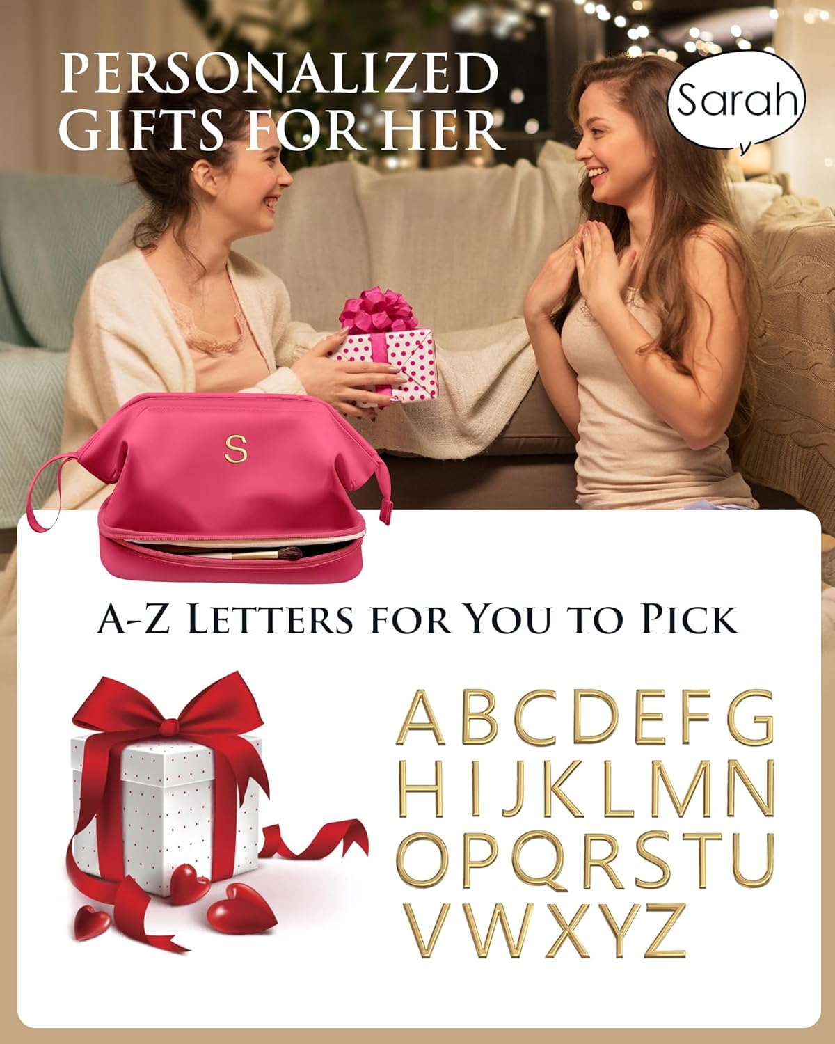 Gifts for Woman Who Travel, Makeup Bag for Women, Bridesmaid Engagement Gift for Her Travel Toiletry Bag Make Up Bag Pouch for Purse Bridal Shower Gift for Engagement Wedding Bridesmaids Gift