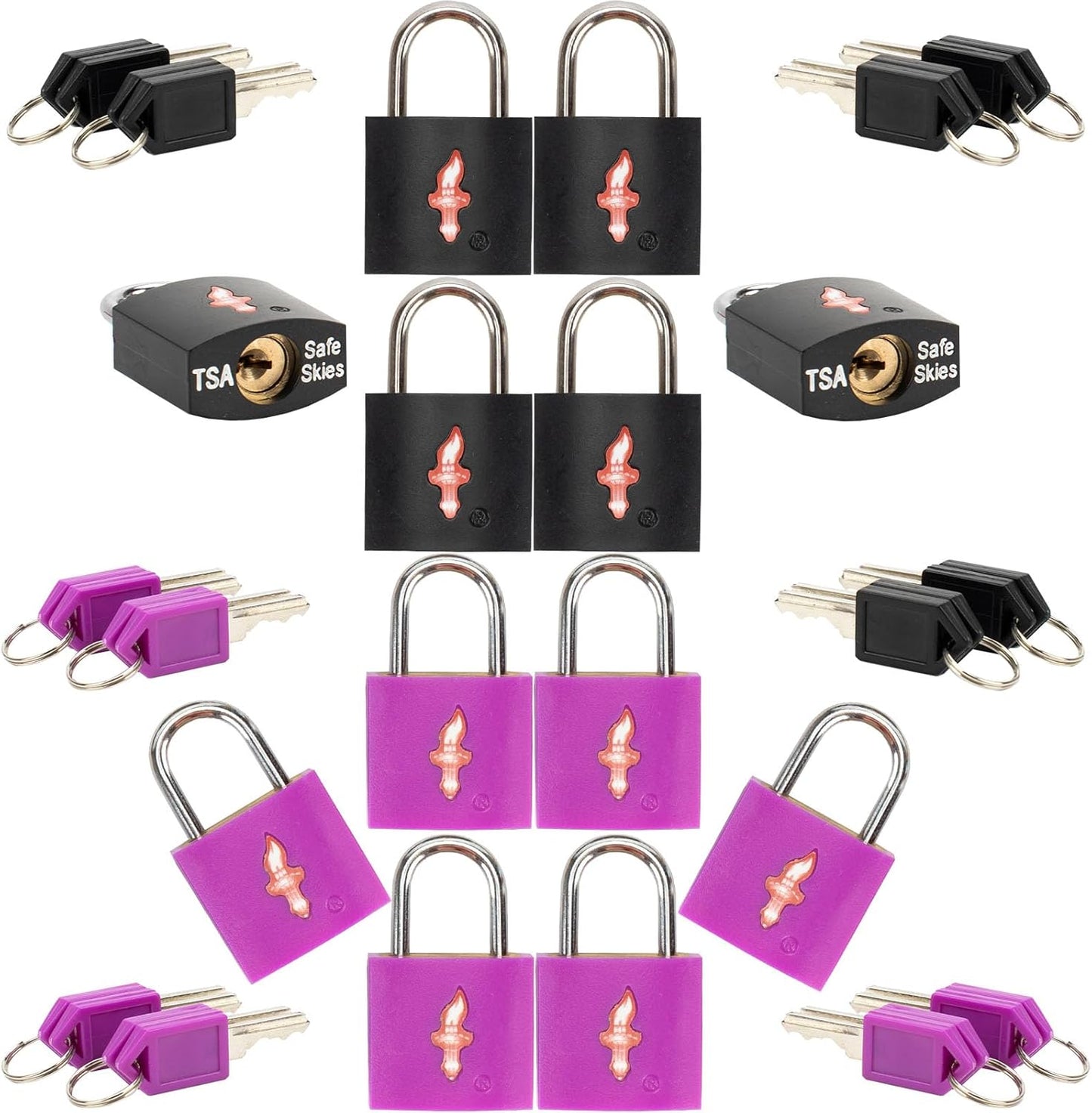 12 Pack 11/12 Inch Wide TSA Luggage Lock for Suitcases, Gun Cases & Travel Bags - Solid Brass Security Lock with Color Shell (12 Colors: Black/Juice)