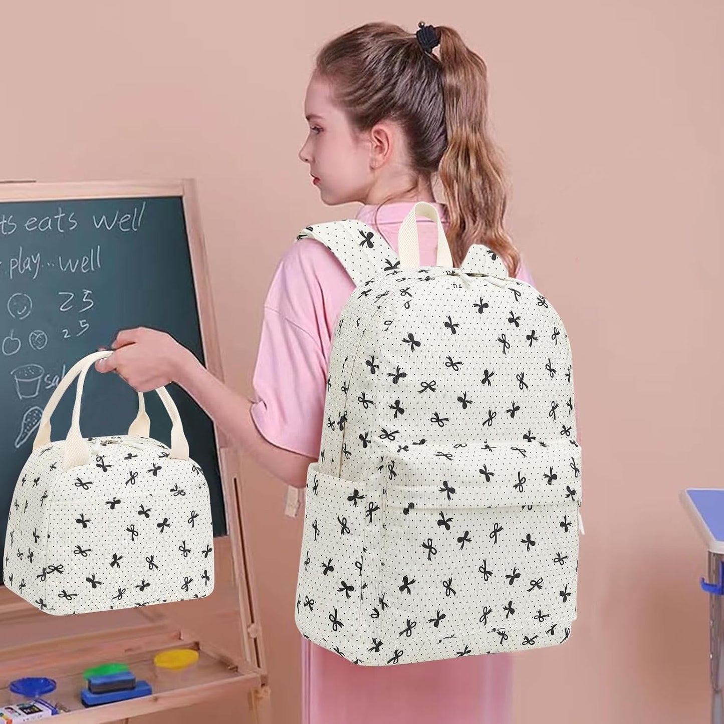 LEDAOU Backpack for Girls School Bag Kids Bookbag Teen Backpack Set Daypack with Lunch Bag and Pencil Case