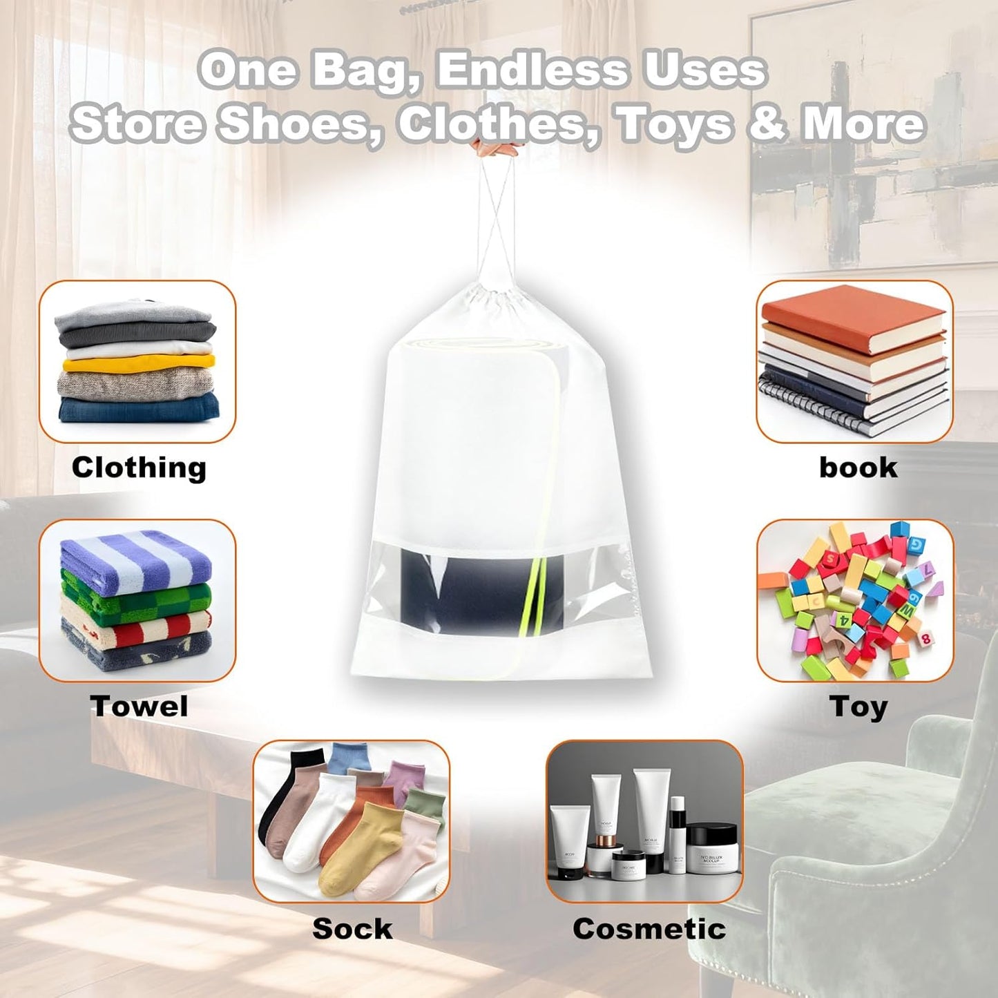 20 Pack Shoe Bags for Travel, 17" x 12.6" Drawstring Shoe Organizers with Clear Window, Breathable Non-Woven Dustproof Pouches for Luggage & Closet (White)