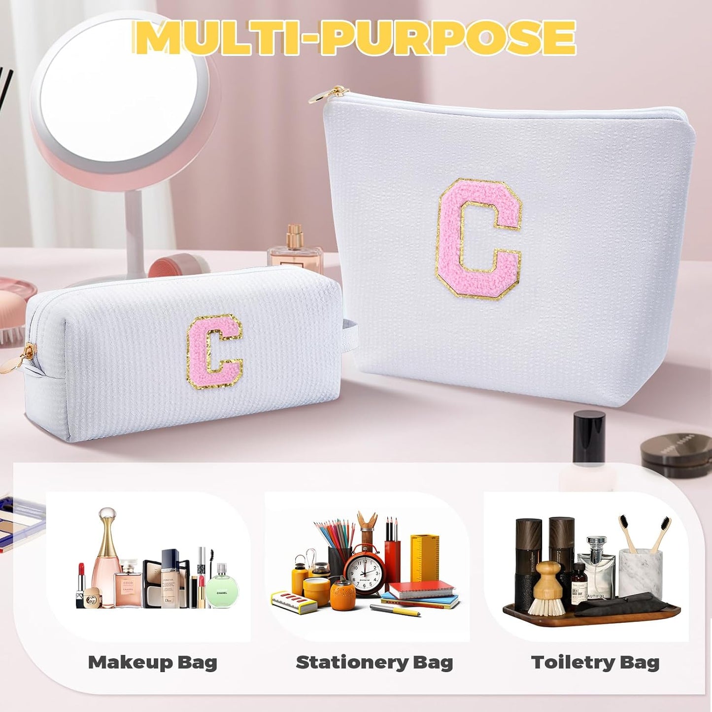 Customized Mothers Day Gifts - Birthday Gift for Mom,Gifts From Daughter,Mother in Law Gifts,Mama Gift Idea,Makeup Bag Set Cosmetic Bag - White,C