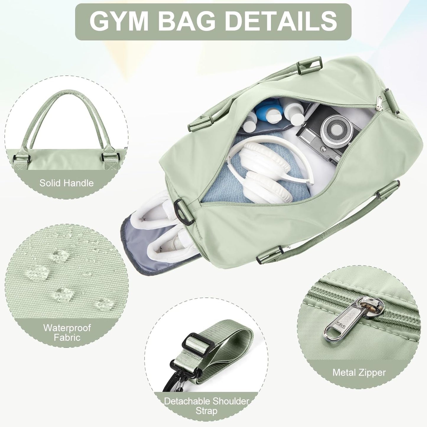 Gym Bag for Women Men with Shoes Compartment,Sports Duffle Bags Personal item travel Duffel Tote Bag Small Carry on Weekender Overnight Bag Workout Dance Bags Hospital Holdalls Grass Green