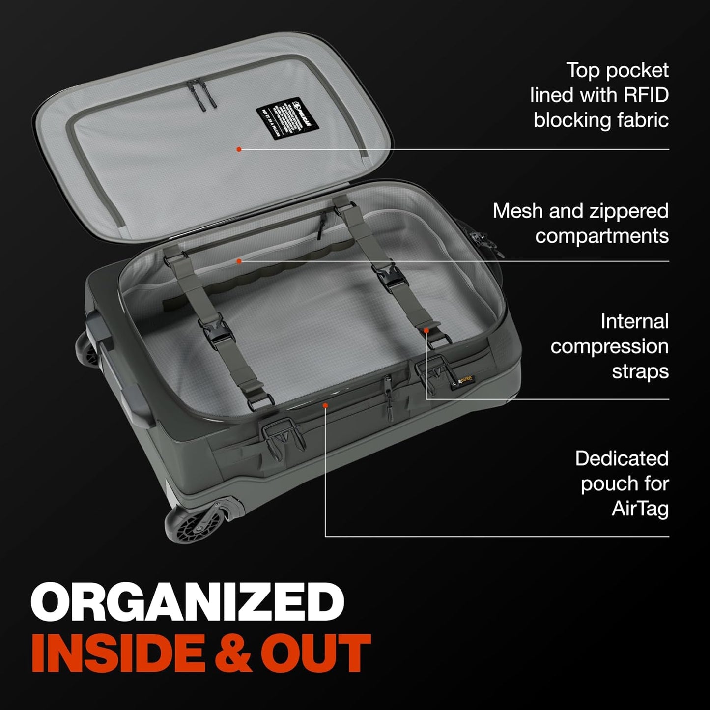 Pelican Aegis Luggage - Carry On Duffel Bag with Wheels - 22 Inch Carry On Bag - Airline Approved (Charcoal)