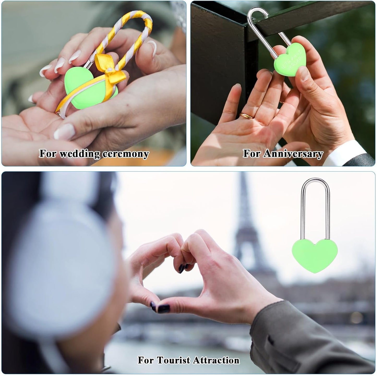10PC 3.5" 50mm Love Lock Heart Padlock,Green Single Heart Wish Lock for Lovers Wedding,Valentines,Anniversary,Travel, Valentines Day, Bridge(NO Key)