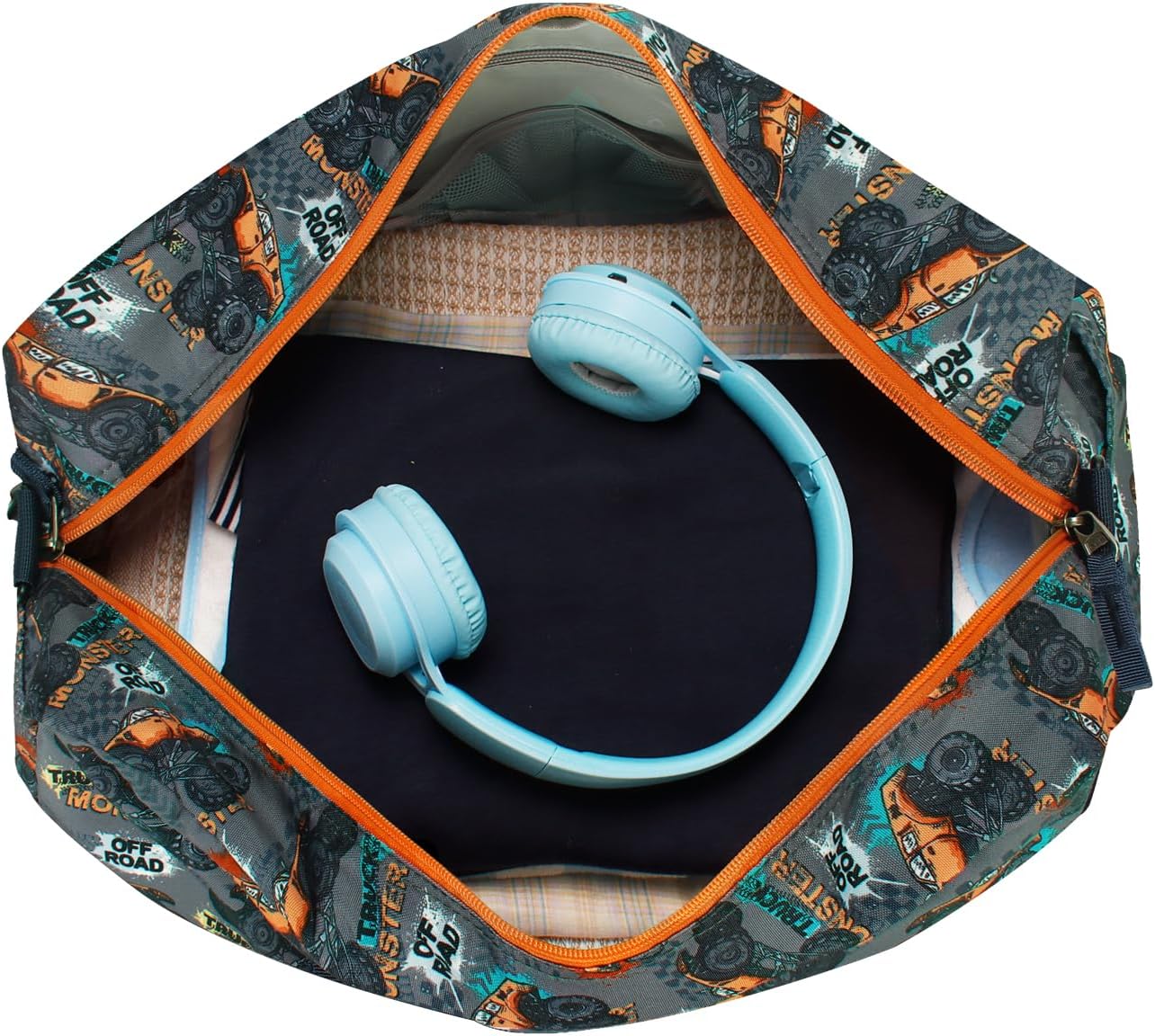 Choco Mocha Kids Duffle Bag Boys - Monster Truck Weekender Overnight Bags for Boy, Orange