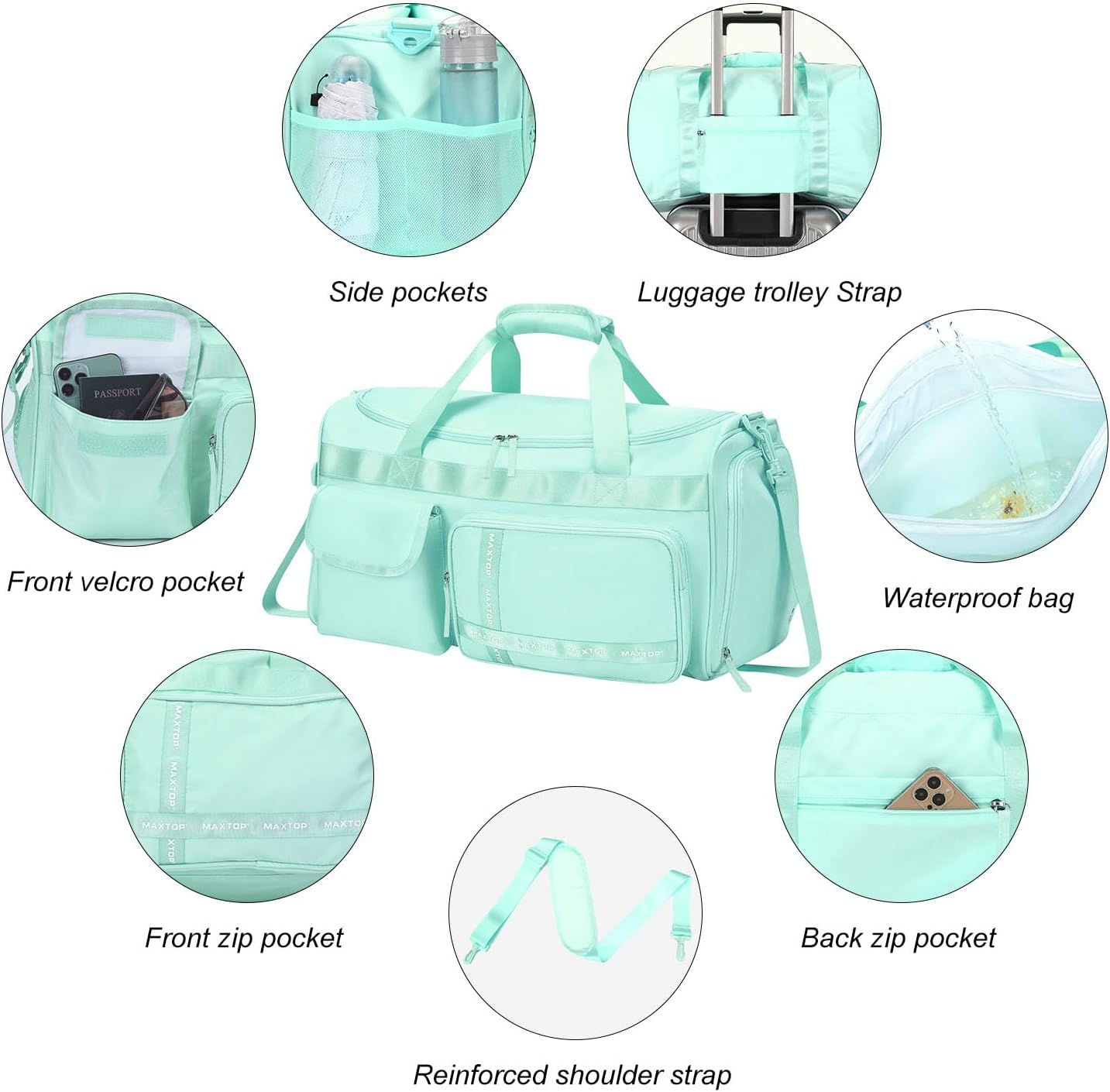 MAXTOP Gym Bag for Women Men Travel Duffle Bag Large Capacity Carry On Weekender Overnight Bag With Shoe Compartment Gym Tote Dry Wet Separation Duffel Bag for Travel