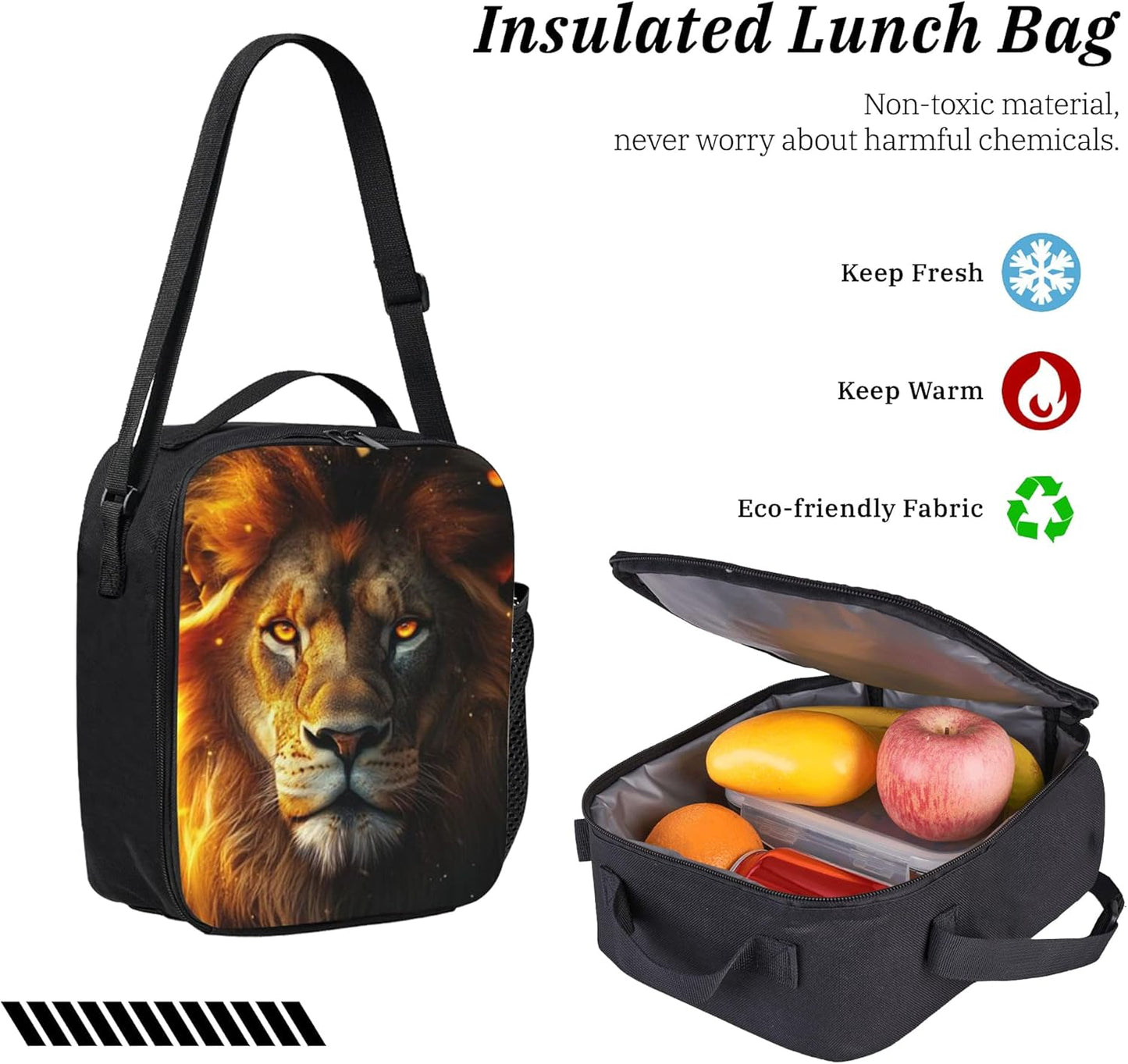 Lion Kid Backpack Set with Lunch Bag & Pencil Case Large Capacity School Bag 17 Inch Bookbag for Boy Girl