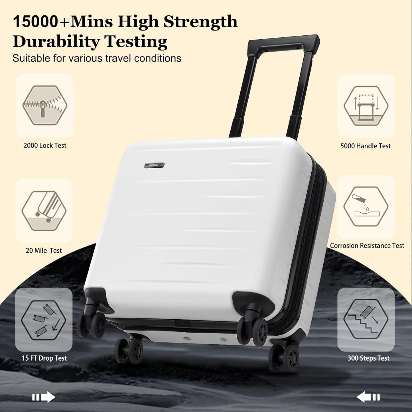 16 Inch Carry On Luggage Airline Approved, Expandable Lightweight ABS+PC Hard Shell Suitcases with 360° Spinner Wheels, TSA Lock, YKK Zippers (White, 1 PC)