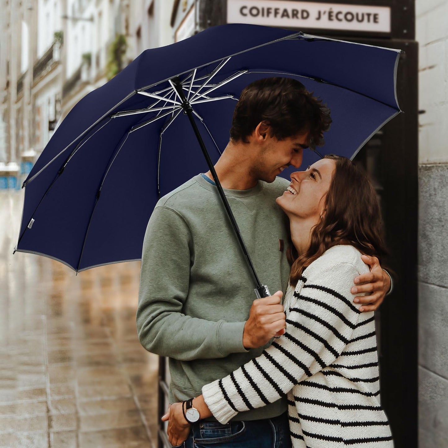 Lejorain Golf Large Inverted Umbrella - Black Big Windproof Heavy Duty Upside Down 46/50/54 Inch Compact Reverse Car Automatic Folding Reflective Umbrella