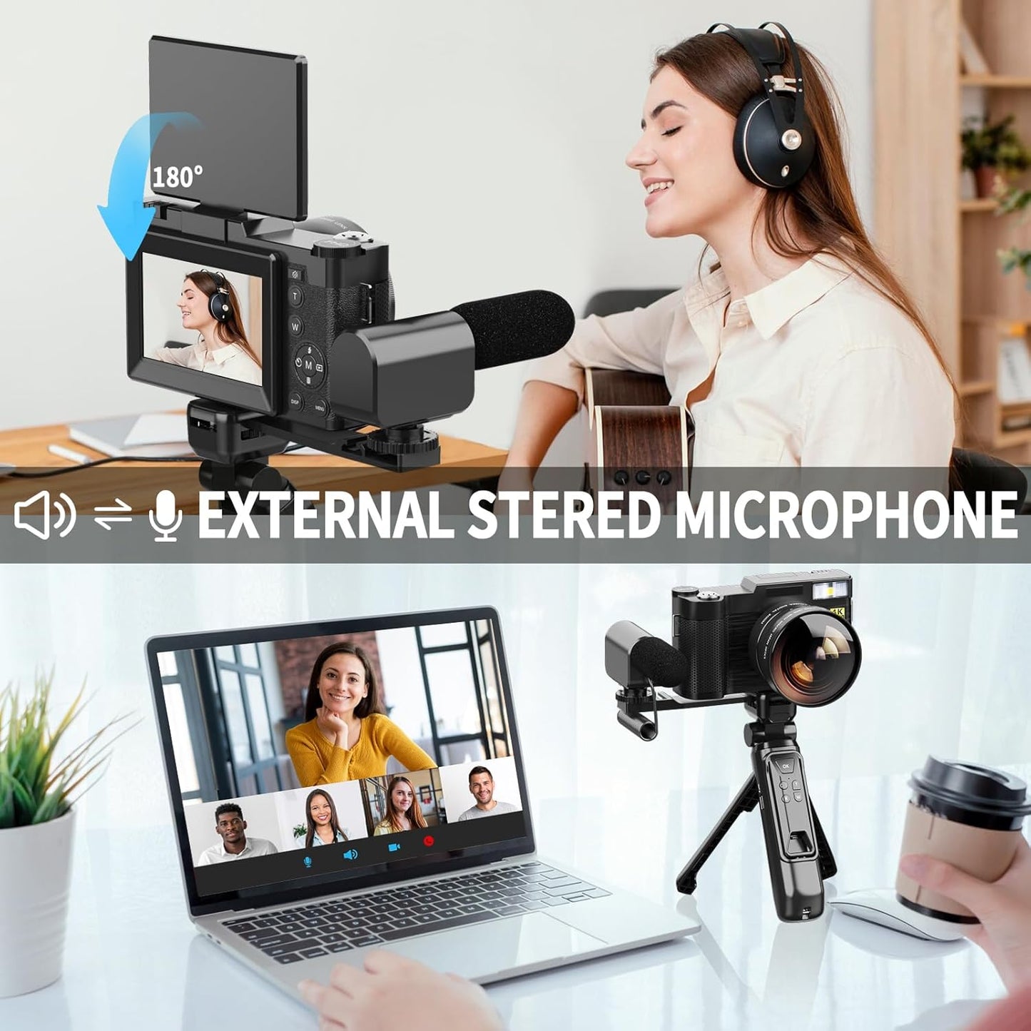 Digital Camera for YouTube Photography, 4K Vlogging Camera with Flip Screen & Autofocus, Creator Kit Includes Remote, Microphone, Tripod Grip, Wide-Angle/Macro Lens & Batteries