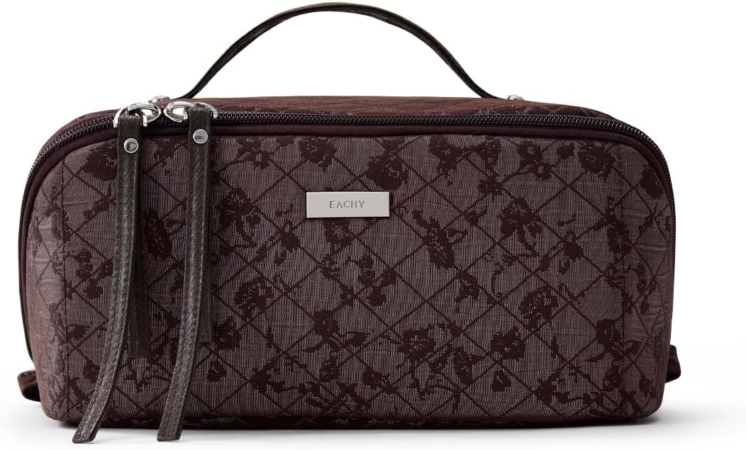 EACHY Travel Makeup Bag, Large Toiletry Bag for Women, Flat-Opening Organizer Pouch with Compartments