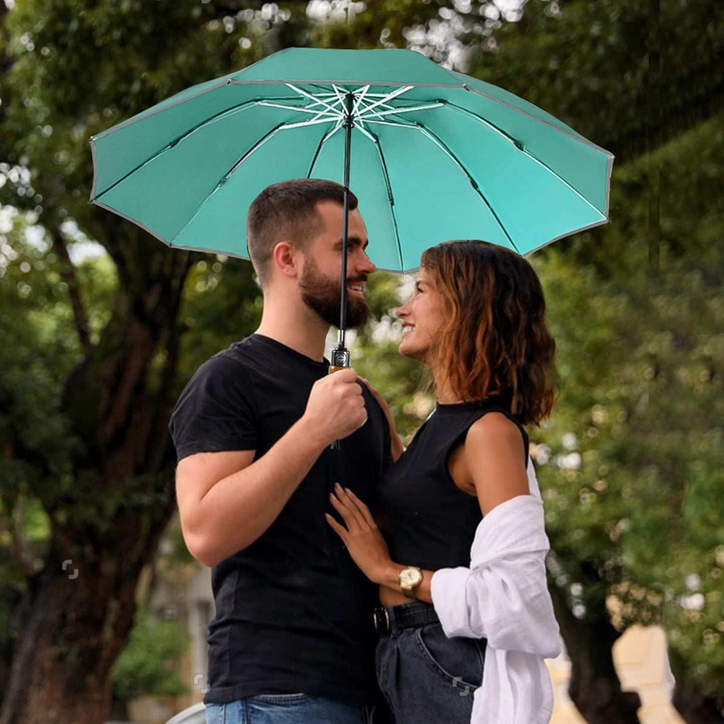 Lejorain Golf Large Inverted Umbrella - Black Big Windproof Heavy Duty Upside Down 46/50/54 Inch Compact Reverse Car Automatic Folding Reflective Umbrella