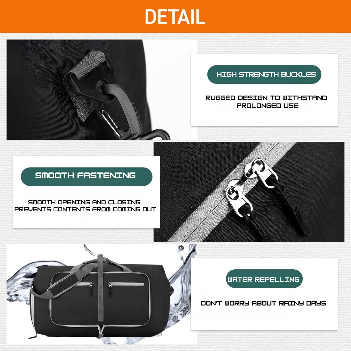 Travel Bag Gym Bag Folding Boston Bag Duffel Bag Carry On Large Capacity 65L Waterproof With Shoe Bag No Logo (Gray, 24.8inch×11.4inch×13.8inch)