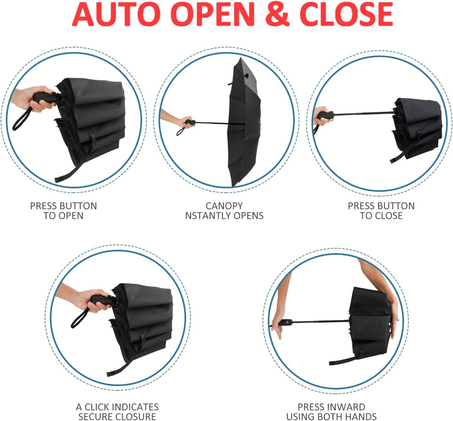 Liberty Imports 3 Pack Windproof Travel Rain Umbrellas - Compact, Light, Automatic, Strong and Portable - for Men and Women