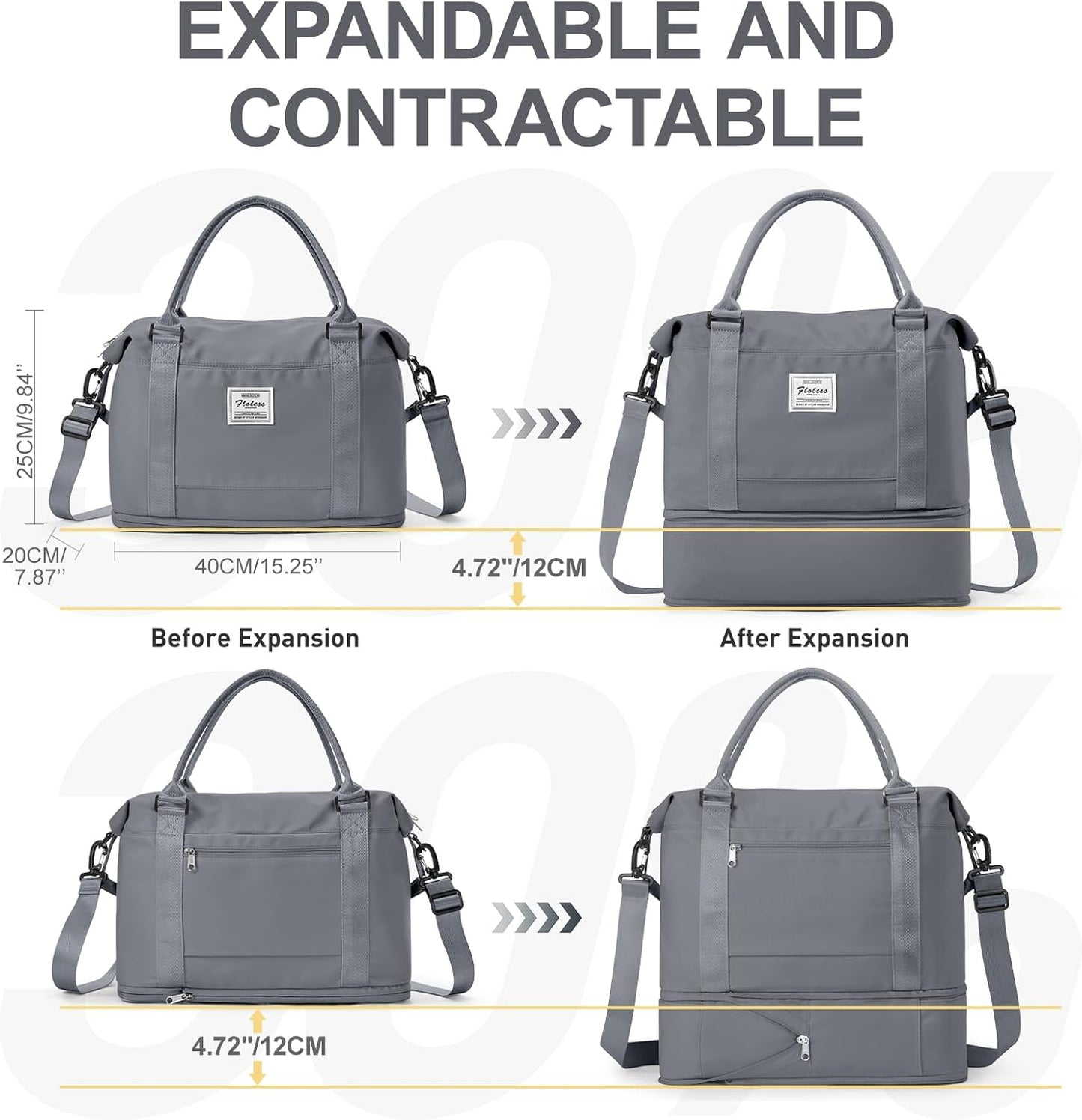 Travel Duffel Bag, Sports Tote Gym Bag, Shoulder Weekender Overnight Bag for Women