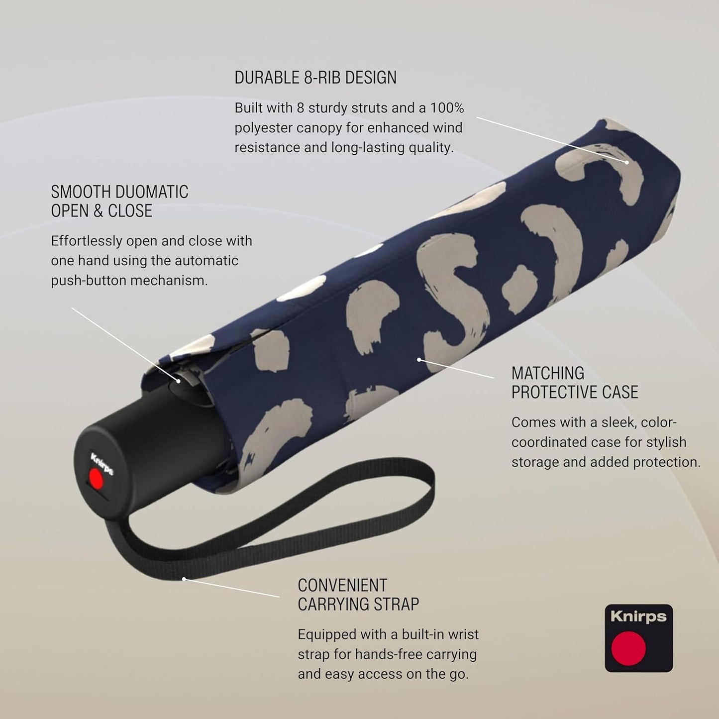 Knirps A.200 Medium Duomatic Windproof Umbrella for Adults – Automatic Open Close 38.5" Canopy, Travel Case Included