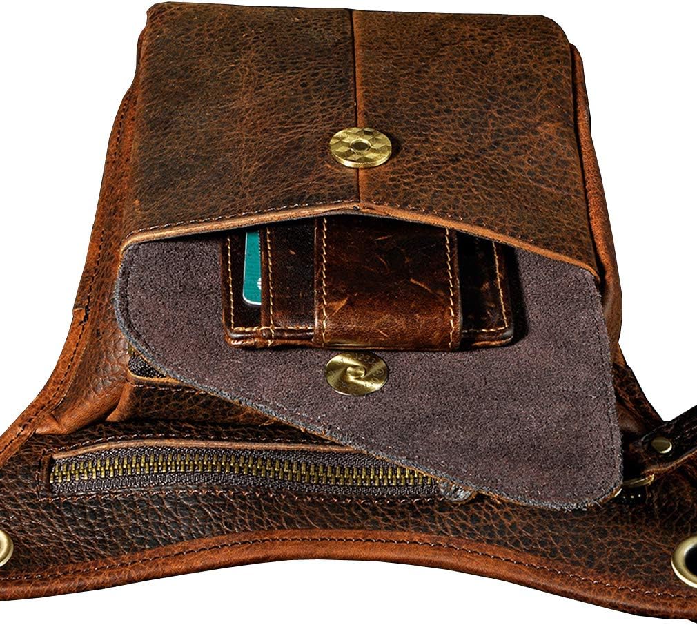 Leather Waist Pack Drop Leg Bag for Men Women Belt Bumbag Multi-Purpose Motorcycle Bike Outdoor Sports Tactical Cycling Riding Hiking Camping Pouch