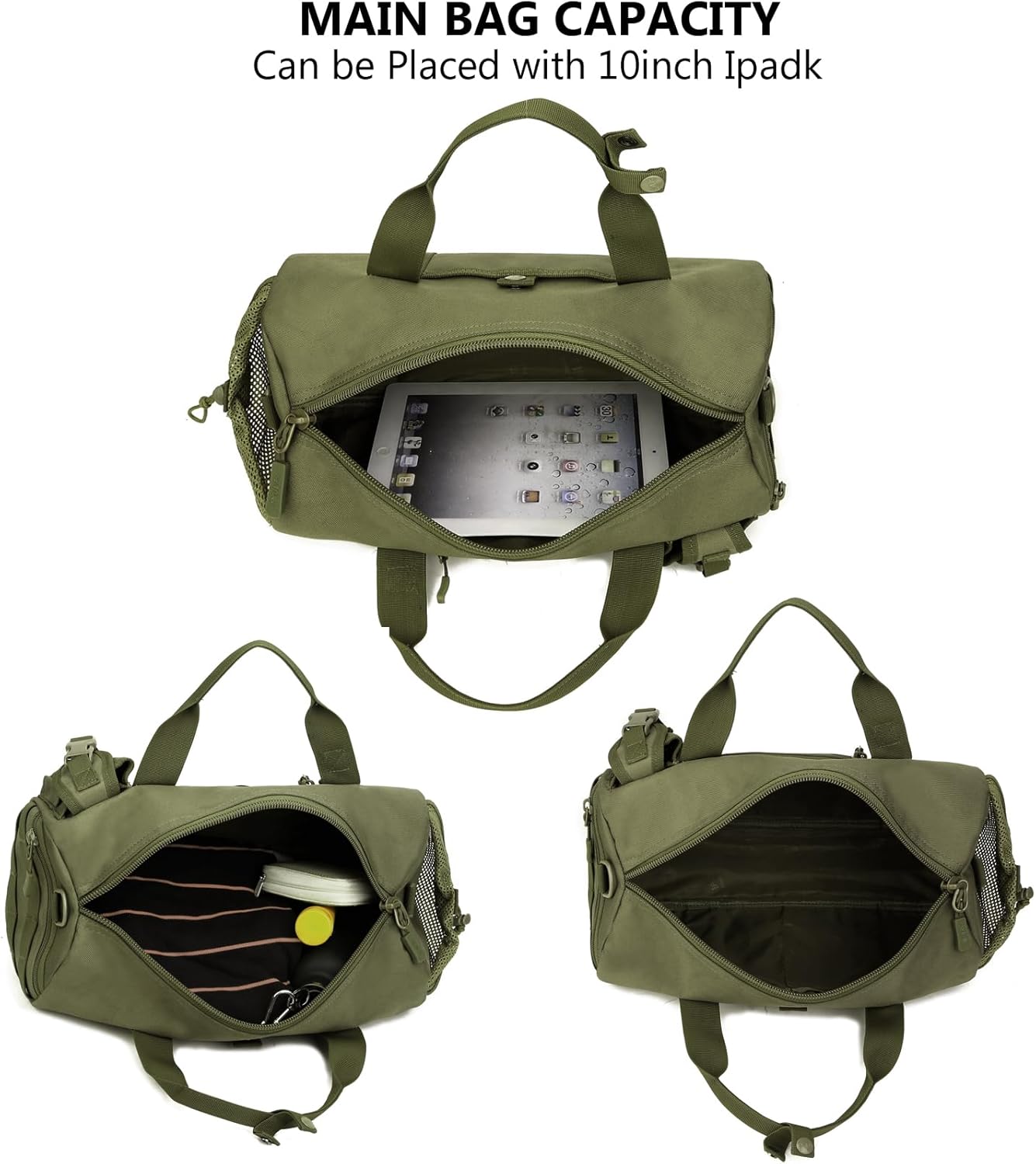 ArcEnCiel Small Tactical Duffle Bag Men Gym Pack Military Molle Shoulder Bags Shoes Storage Sports Handbag with Patch (Green)