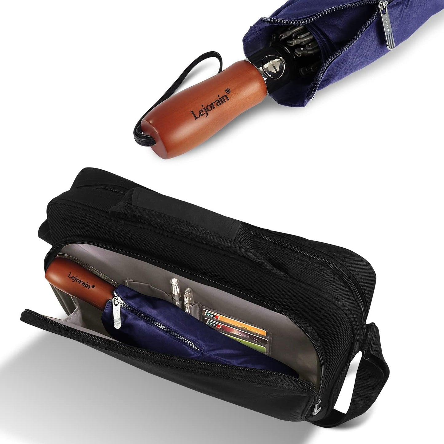 Lejorain Golf Large Inverted Umbrella - Black Big Windproof Heavy Duty Upside Down 46/50/54 Inch Compact Reverse Car Automatic Folding Reflective Umbrella