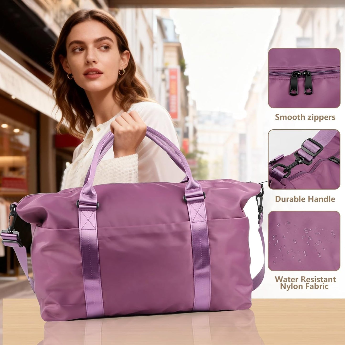 Weekender Duffel Bags for Women, Purple Travel Totes Bag for Airplane Essentials, Overnight Bags for Women with Trolley Sleeve, Large Carry On Hospital Bag for Labor and Delivery, Sport, Gym