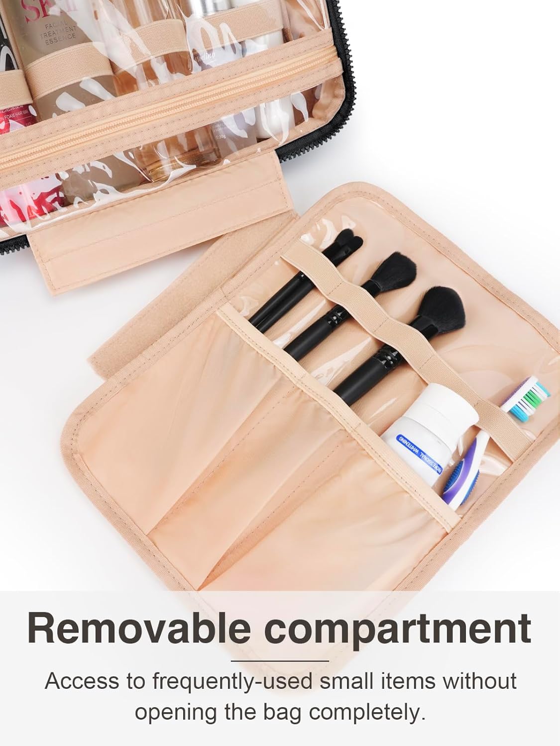 Women's Hanging Toiletry Bag, Waterproof Travel Cosmetic Organizer with Jewelry Storage, Large Capacity Makeup Case for Full-Size Skincare & Bathroom Essentials, Portable Cosmetic kit, Black