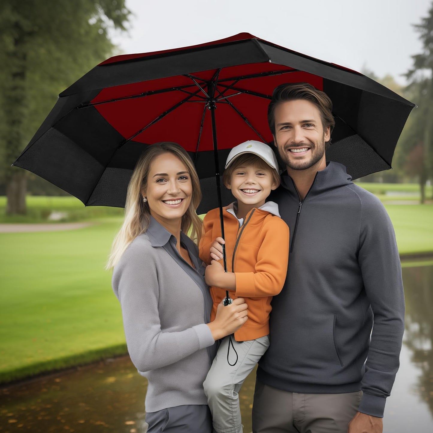 Lejorain Large Compact Golf Umbrella - Oversized Auto Open Close Folding Golf Umbrella Travel 210T Dupont Teflon Coated Vented Windproof Double Canopy for Women Men