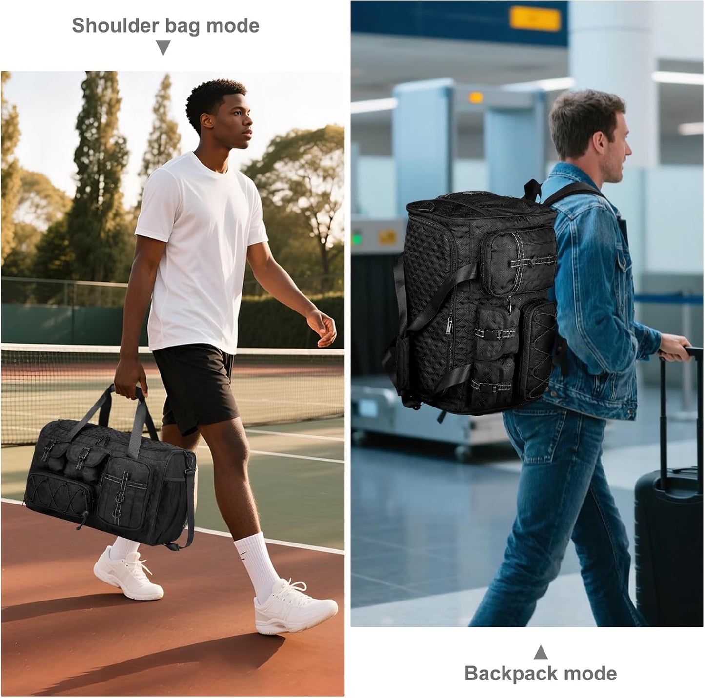 Gym Bag for Men Women, 40L Sport Duffel Bag, Anti-Theft Overnight Backpack W/Shoe Compartment for Fitness Travel, Black