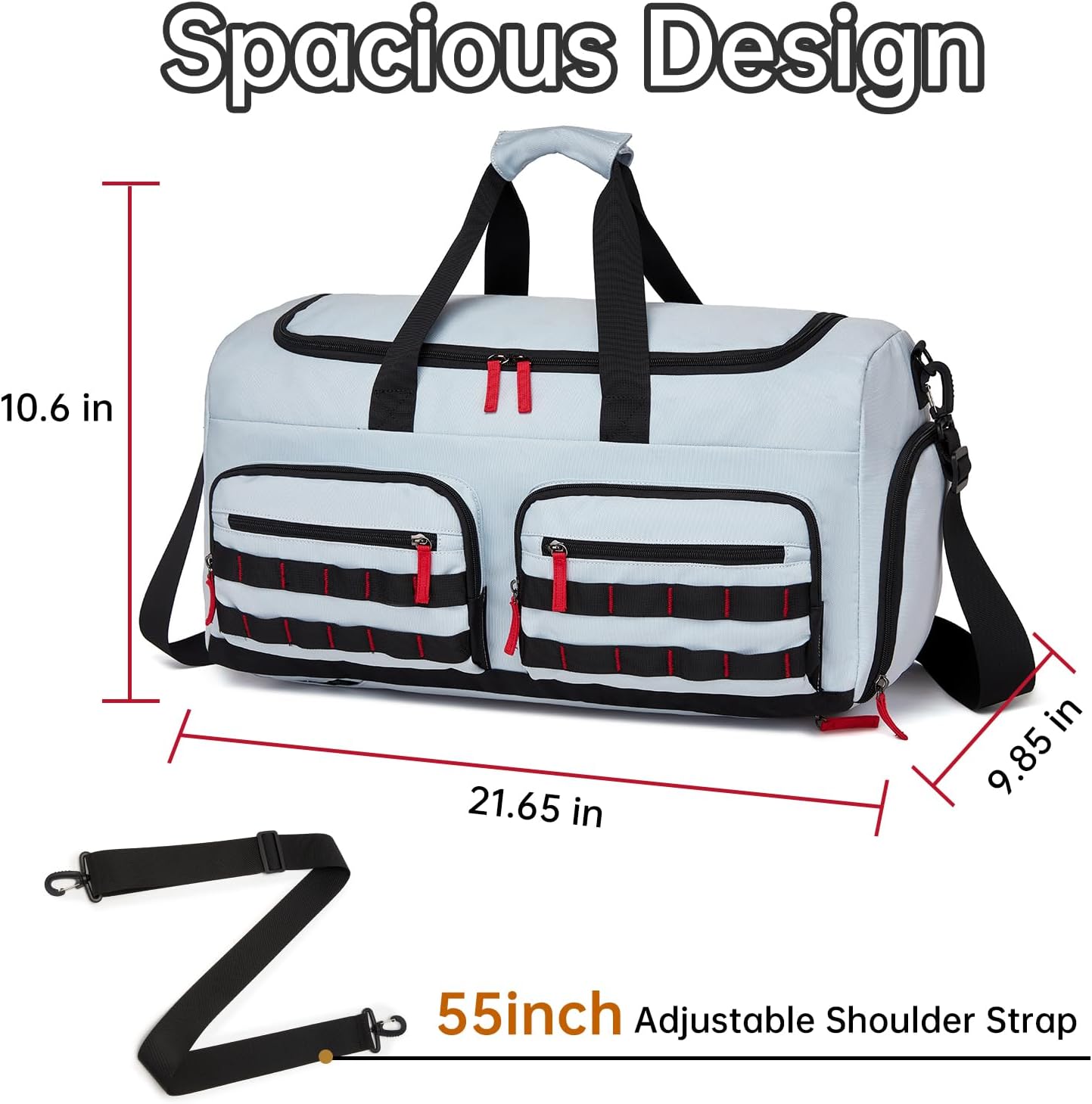 Gym Bag for Men Women, 3-in-1 Weekender Overnight Backpack Carry On, Sports Travel Duffel Bag with Webbing System, Water Resistant, Grey