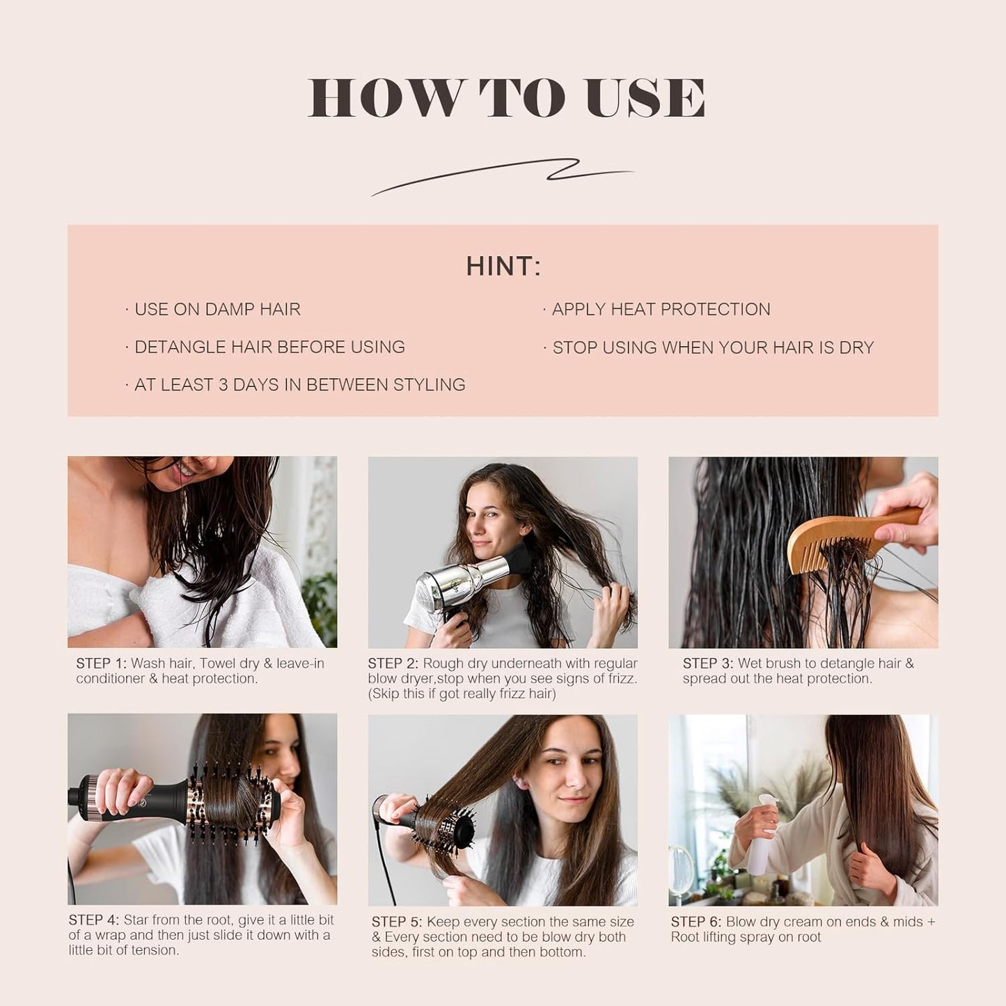 110-240V Travel Brush Hair Dryer, Small Hair Straightener Brush with European Plug Adapter for International Travel, 4 in 1 Hot Air Styler & Dryer for Drying Straightening Curling Volumizing