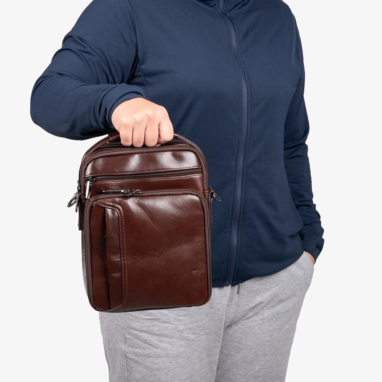 Leather Small Messenger for Men - Women Shoulder Chest Travel Bag - Crossbody Bag