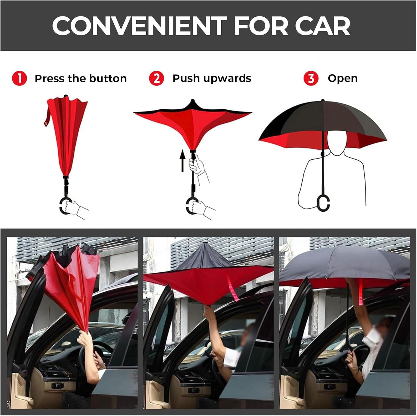 LLanxiry Windproof Inverted Umbrella, Large Reverse Umbrellas for Rain with C-shaped Handle Big Upside Down Inside Out Umbrella for Women & Men