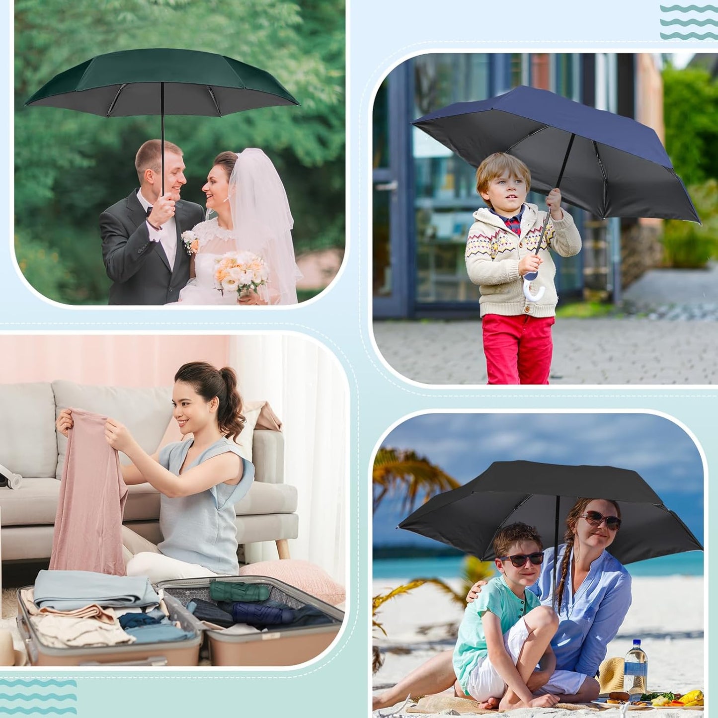 Sweetude 12 Pcs Travel Mini Umbrellas for Purse Bulk Folding Compact Lightweight Windproof UV Pocket Collapsible Umbrella for Kids Backpack Rain Wedding Party Women Girls