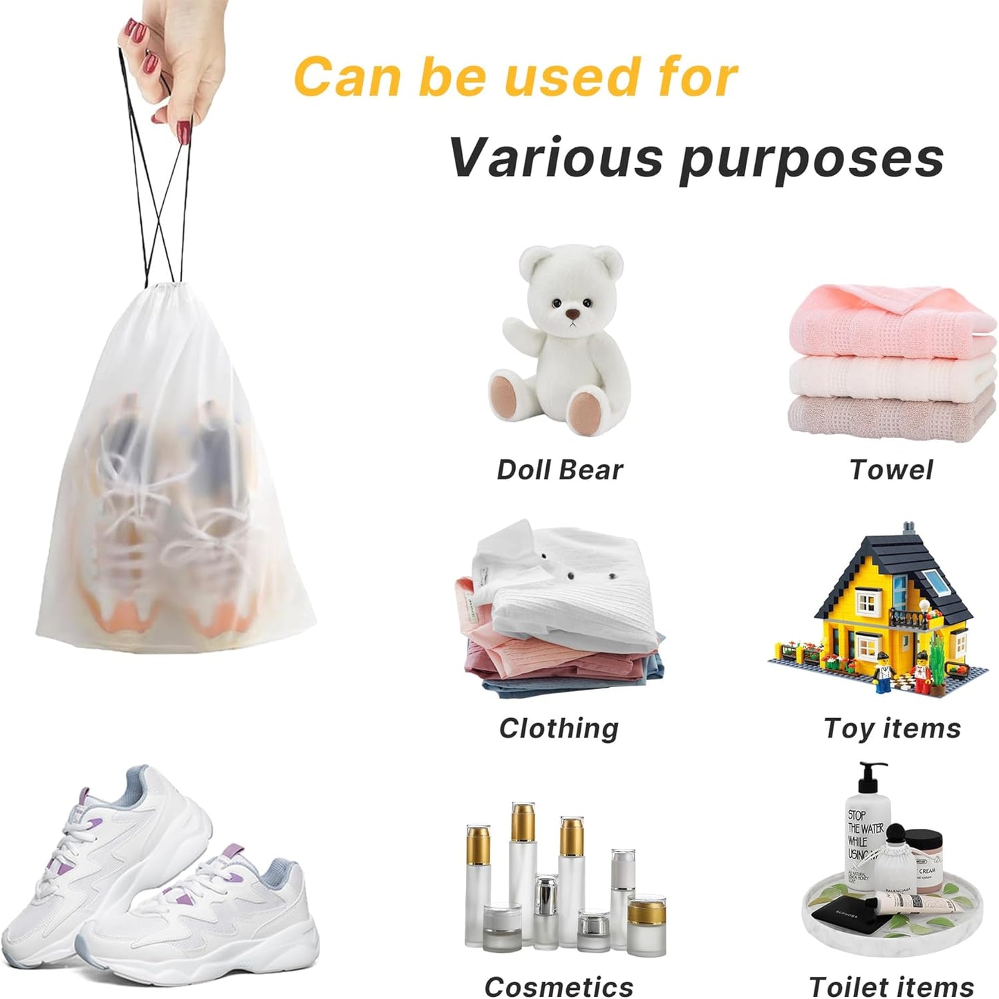 Hoewina Transparent Shoe Bags for Travel with Rope 8PCS Large Clear Shoe Bag Storage 11.8in X 15.7in Portable Travel Shoe Bags for Men and Women