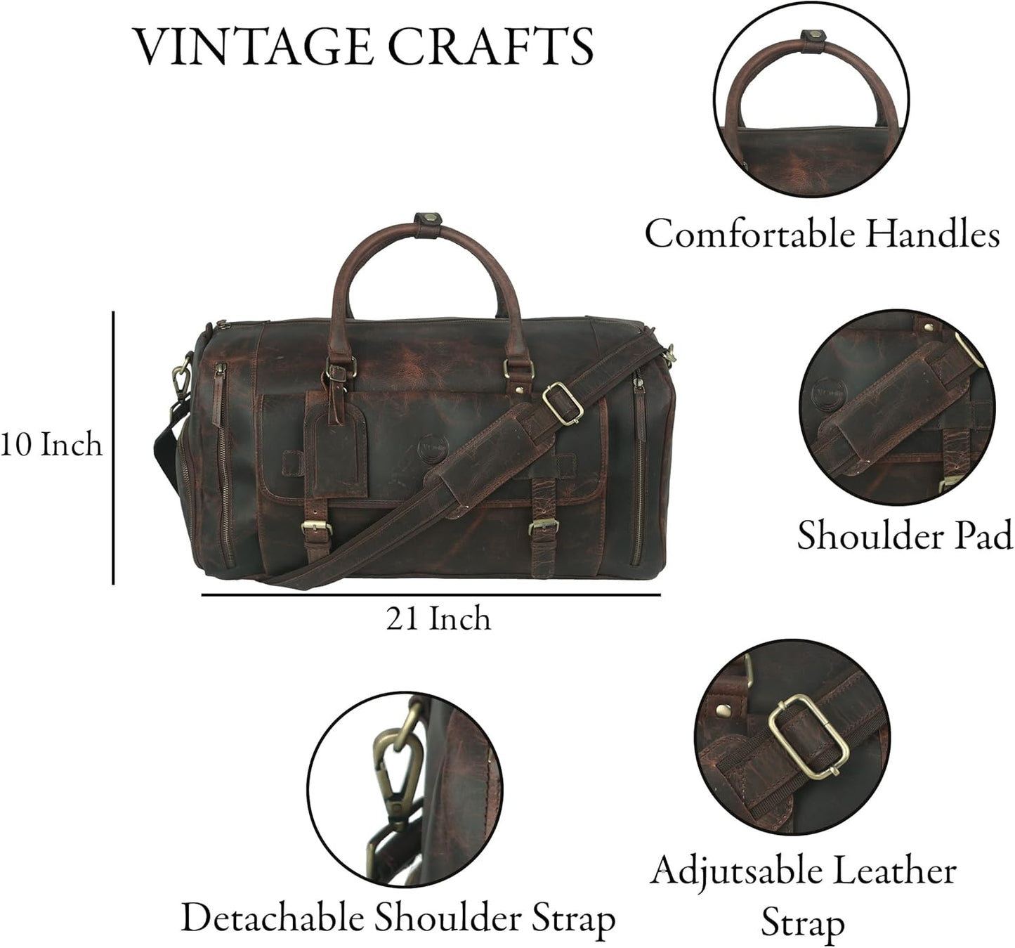 22 Inch Genuine Leather Duffel Bag Overnight Travel Weekend Sports Gym Cabin Carryon With Shoe Compartment For Men