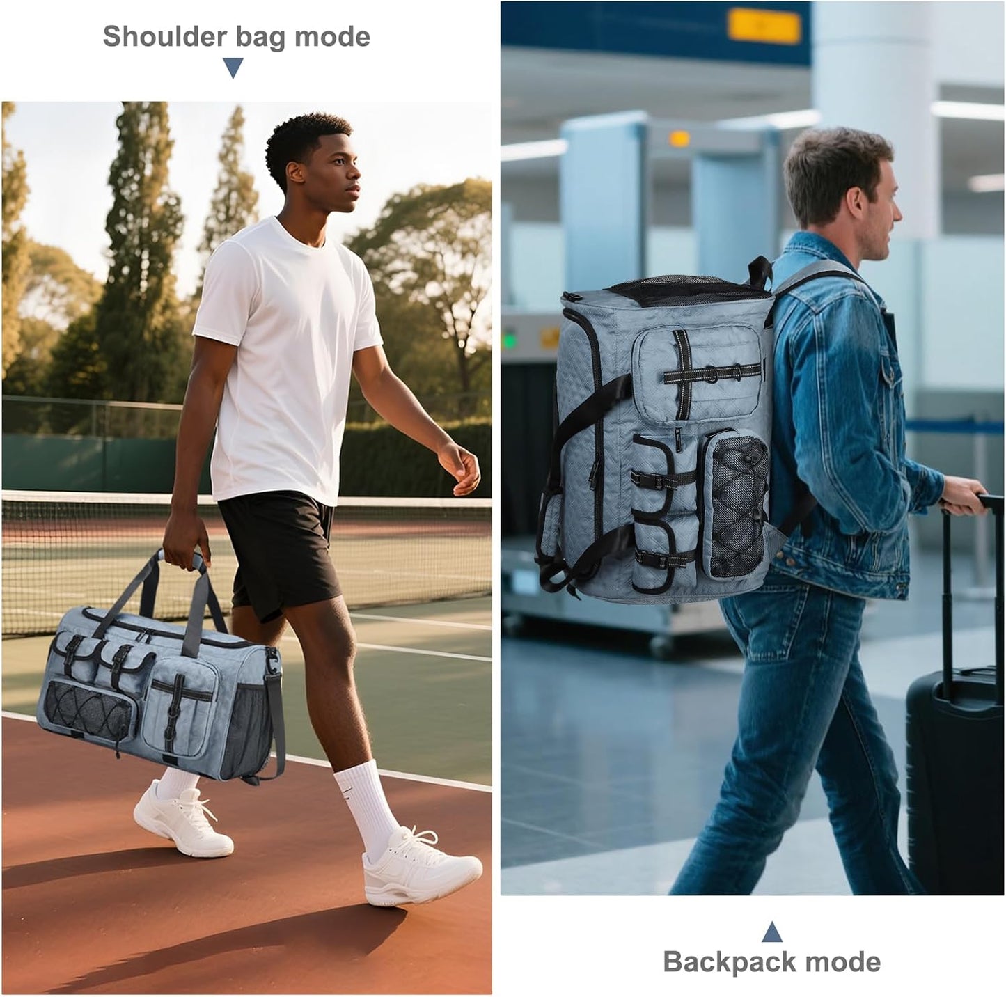 Gym Bag for Men Women, 40L Sport Duffel Bag, Anti-Theft Overnight Backpack W/Shoe Compartment for Fitness Travel, Light Blue