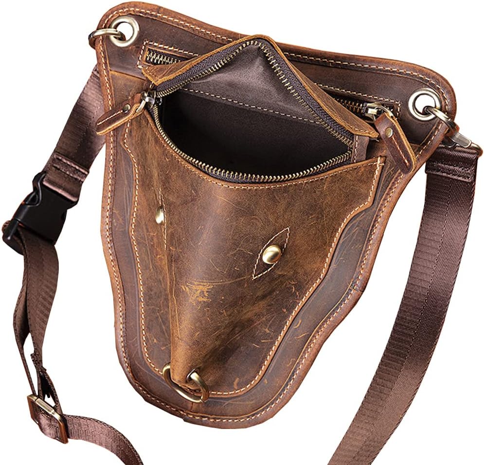 Leather Waist Pack Drop Leg Bag for Men Women Belt Bumbag Multi-Purpose Motorcycle Bike Outdoor Sports Tactical Cycling Riding Hiking Camping Pouch
