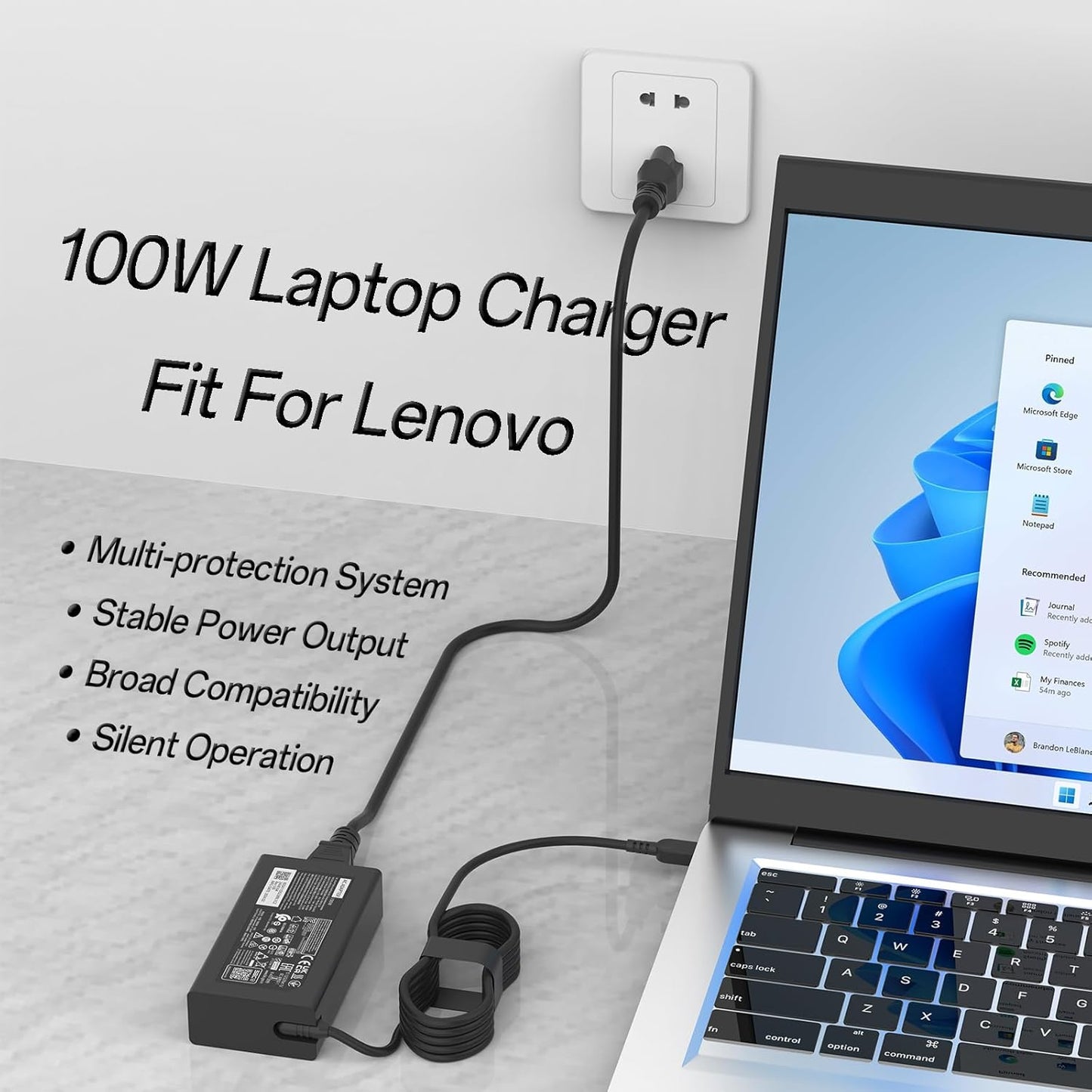 100W 20V 5A Type C Charger Fit For Lenovo ThinkPad X1 Tablet T14 T16 16s P14s L14 L15 IdeaPad Slim 5 7 IdeaPad Yoga Yoga Pro 7 9 Series Compatible with HP Dell Samsung Galaxy Z series USB C AC Adapter