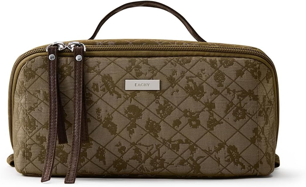 EACHY Travel Makeup Bag, Large Toiletry Bag for Women, Flat-Opening Organizer Pouch with Compartments
