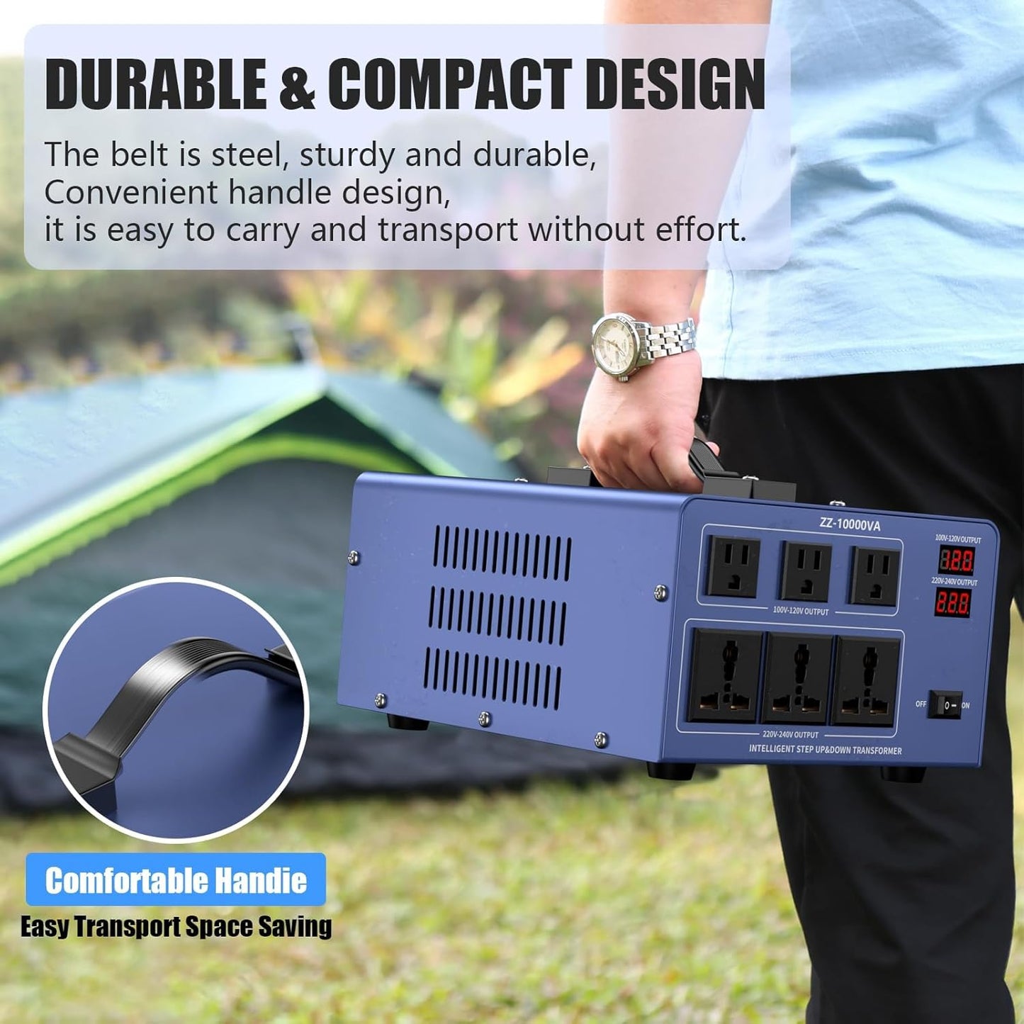 10000W Voltage Converter Auto Transformer,110/120/220/240V Heavy Duty Step Up/Down Power Converter Transformer with 3 US Outlets,3 Universal Outlets, LCD Display,Resettable Circuit Breaker Protection