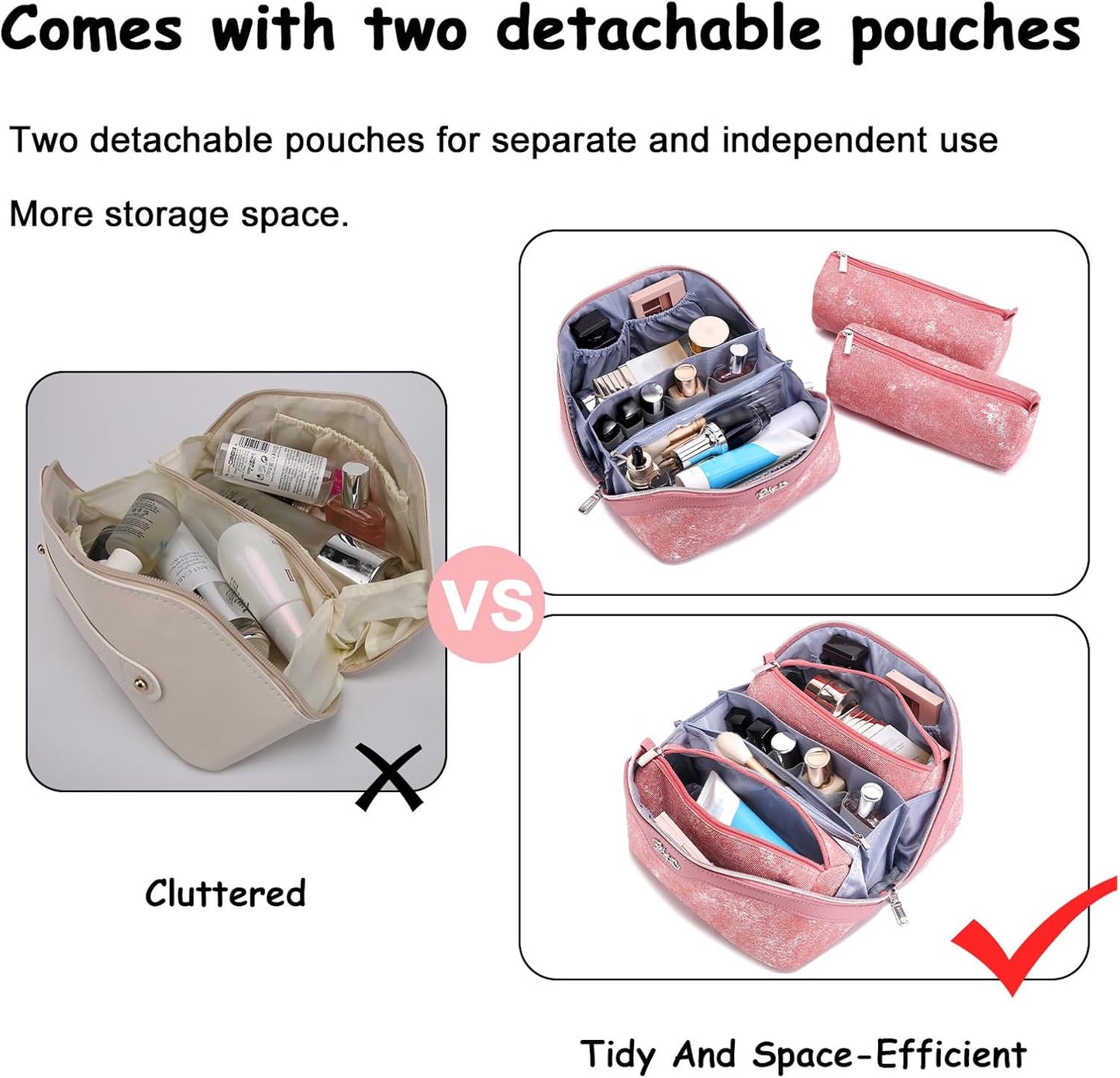 BOYATU Travel Makeup Bag Cosmetic Bags for Women: 3 Sets Large Capacity Make up Bag - Portable Toiletry Bags with Handle for Women(F-5-Rosy Red)