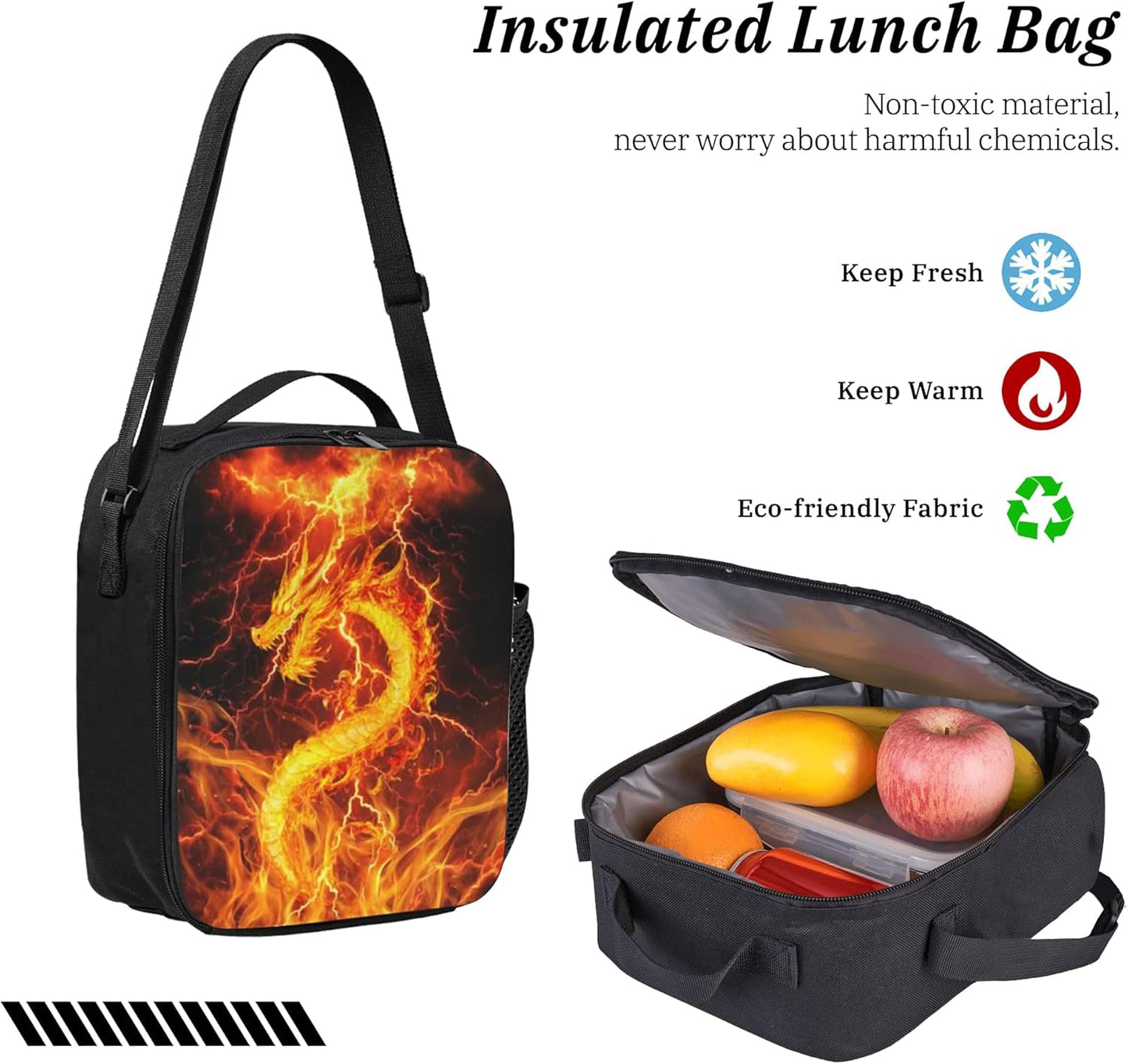 Dragon Kid Backpack Set with Lunch Bag & Pencil Case Large Capacity School Bag 17 Inch Bookbag for Boy Girl