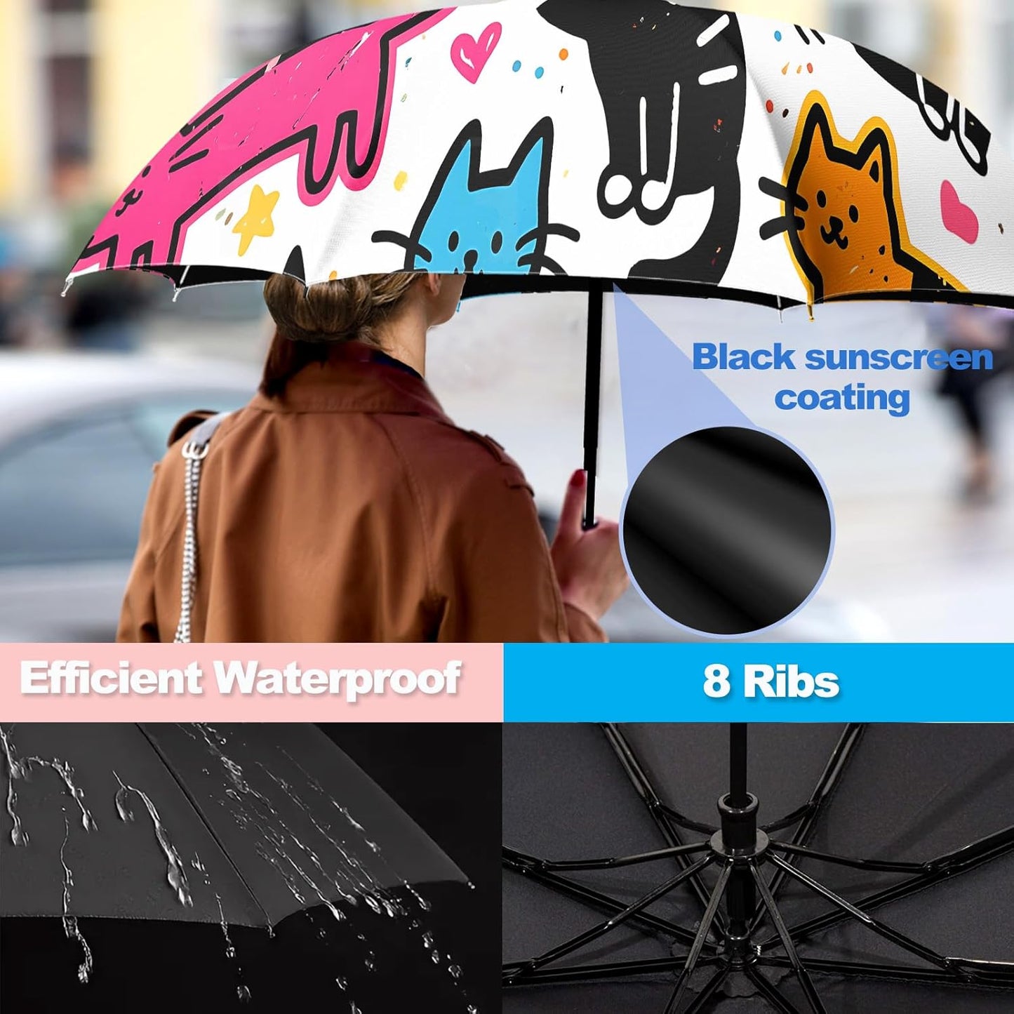 Small Travel Folding Umbrella for Girl, Portable, UV, SunShade, Compact, Automatic, Rain & Wind
