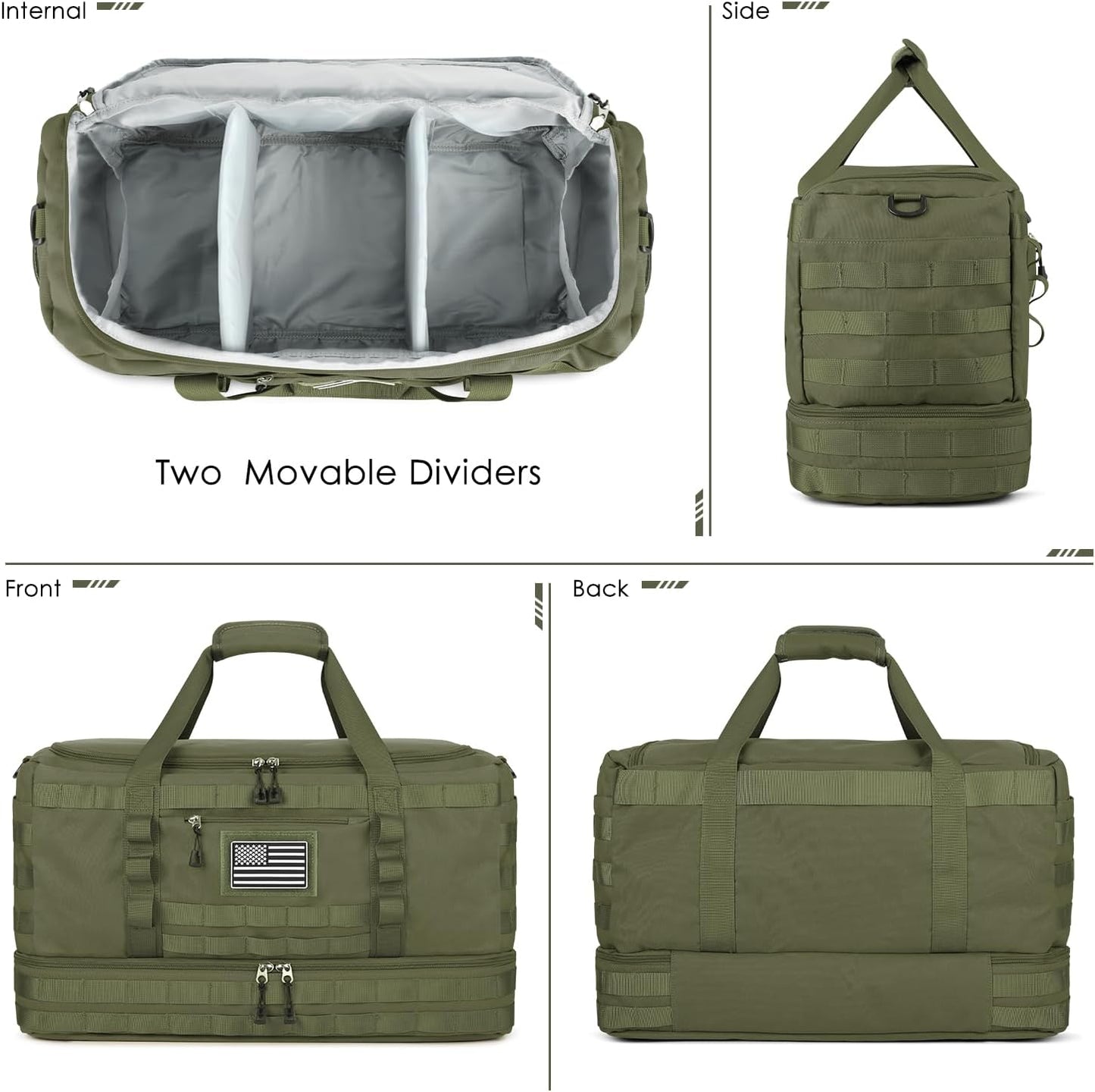 ETRONIK Travel Bag for Men Women, Gym Bag & Tactical Duffle Bags for Travel, Carry on with Toiletry Bag and Shoe Compartment, Weekender Overnight Trip with Wet Pocket for Workout Medical, Green