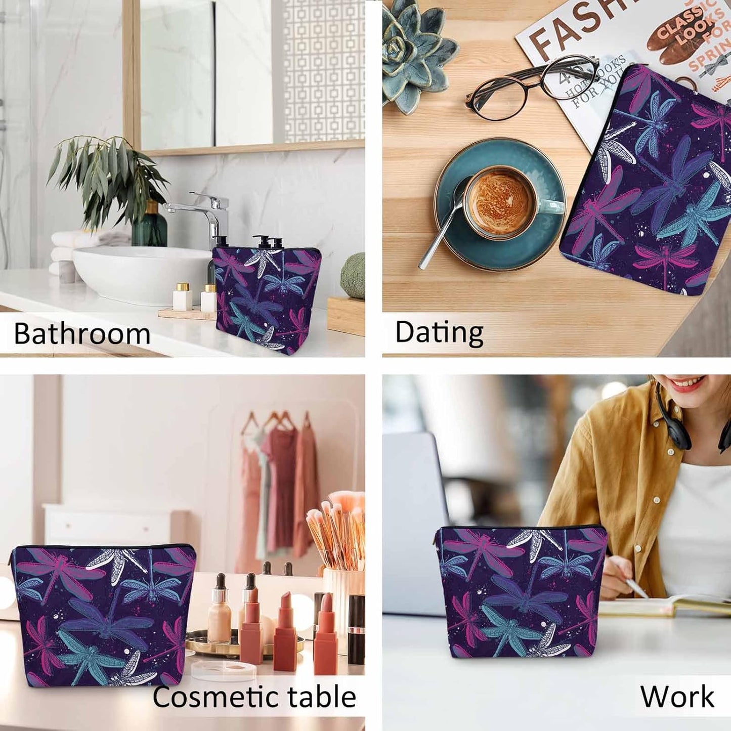 Dragonfly Makeup Bag For Women, Adorable Cosmetic Bag Makeup Bags, Colorful Dragonflies Nature Zipper Bag Travel Bags Toiletry Organizers Pouch Bags Washing Bags For Gym Bathroom