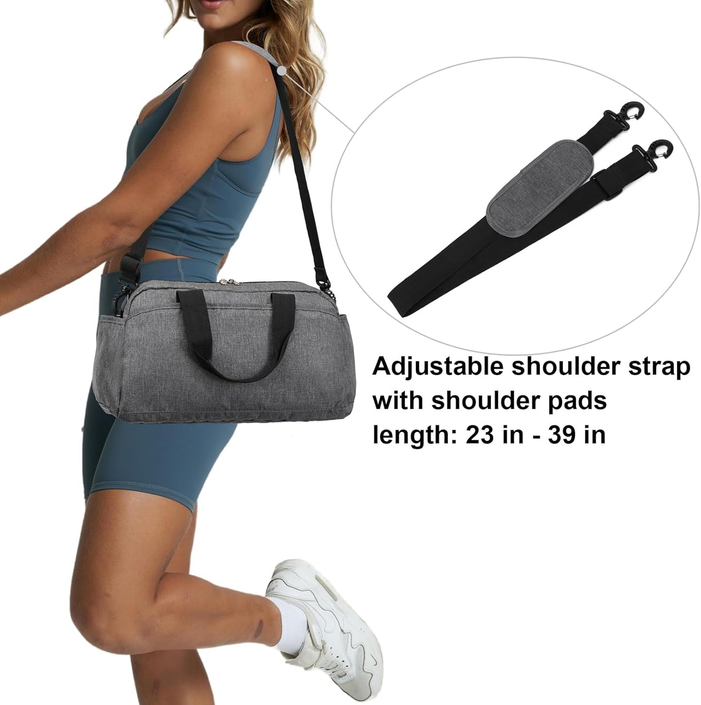 14 inch Small Gym Bag for Women & Men, Mini Duffel Bag for Travel Sports Lightweight Carry On Bag, Grey