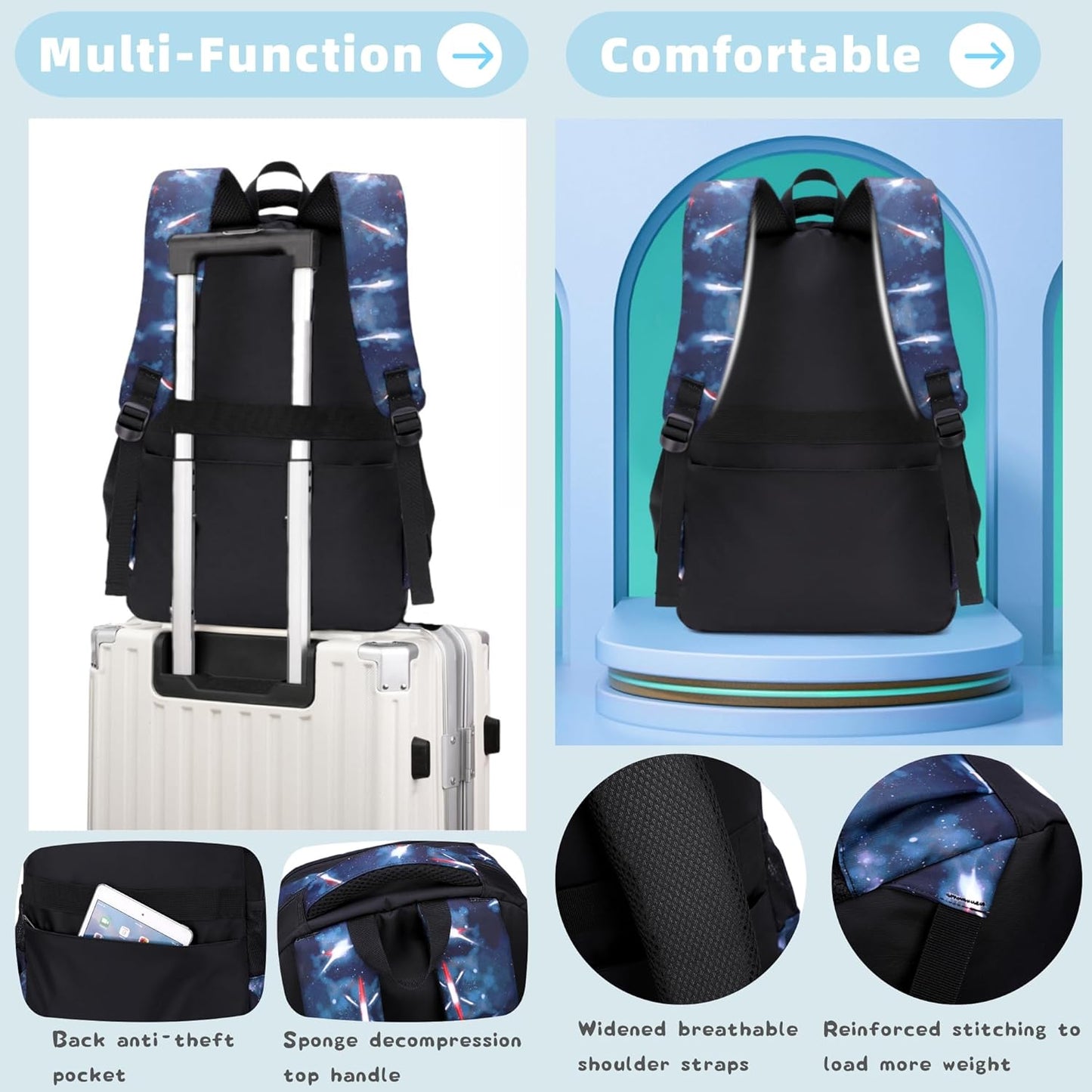 Galaxy Backpacks for Boys School Elementary, Water-resistant Boys Backpacks Middle School Bags, Dark-blue