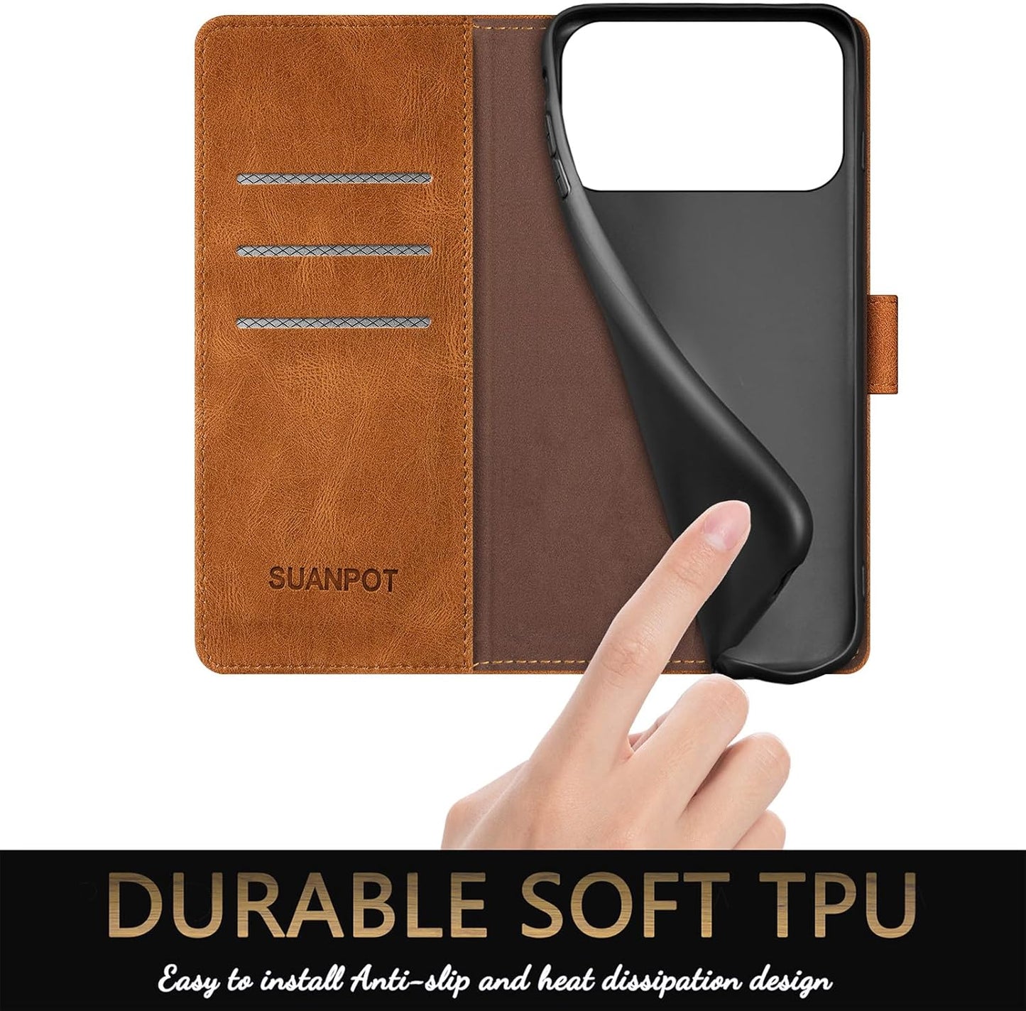 SUANPOT Compatible with iPhone 17 Pro Max 6.9" Wallet case with RFID Blocking Credit Card Holder,Flip Book PU Leather Protective Cover Women Men for Apple 17 Pro Max Phone case Light Coffee