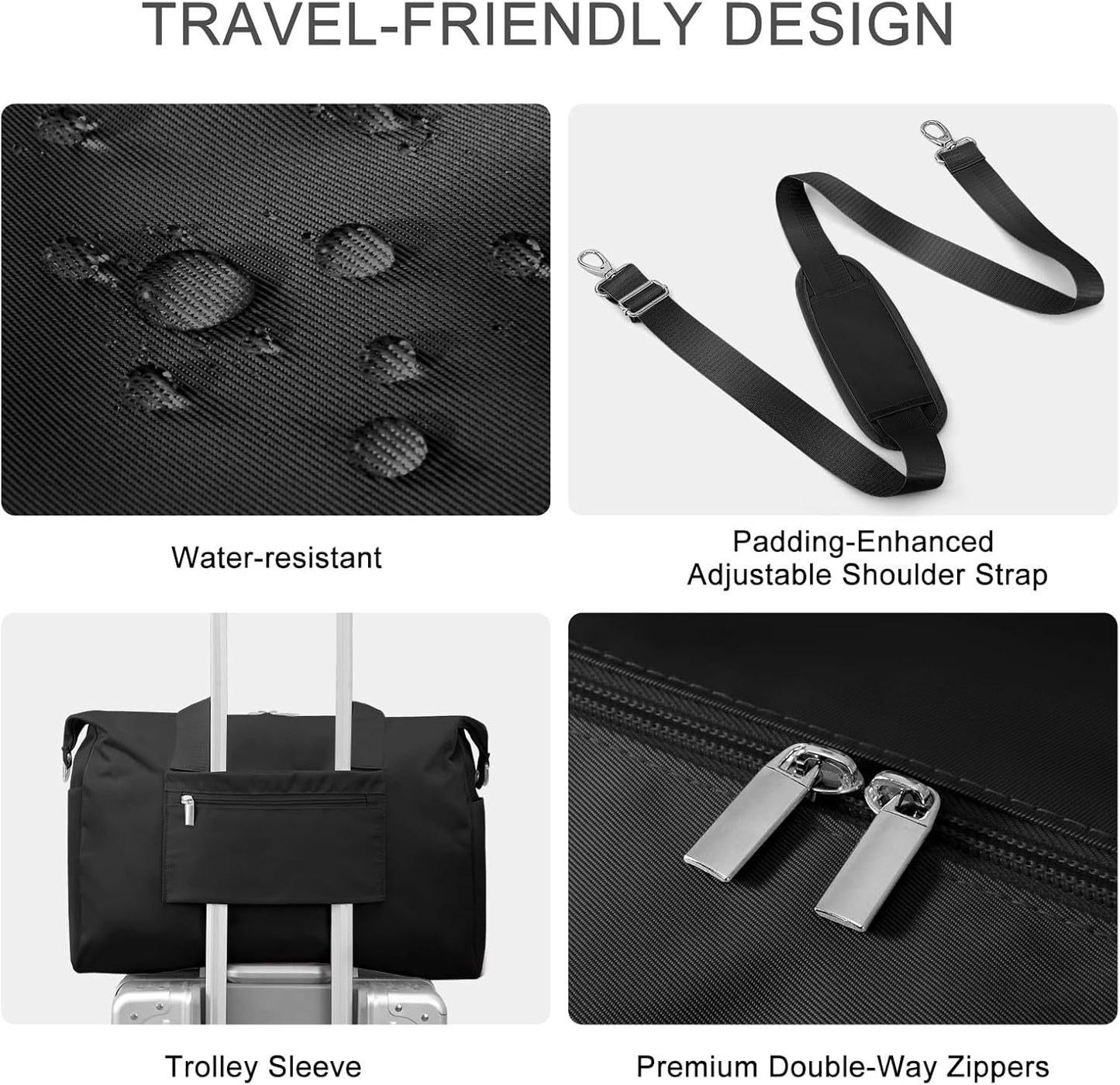 18x14x8 Personal Item Bag with Wet Pocket & Toiletry Bag, Travel Duffel Bag for Gym Underseat Weekender Carry On Luggage for Women Men (Black)